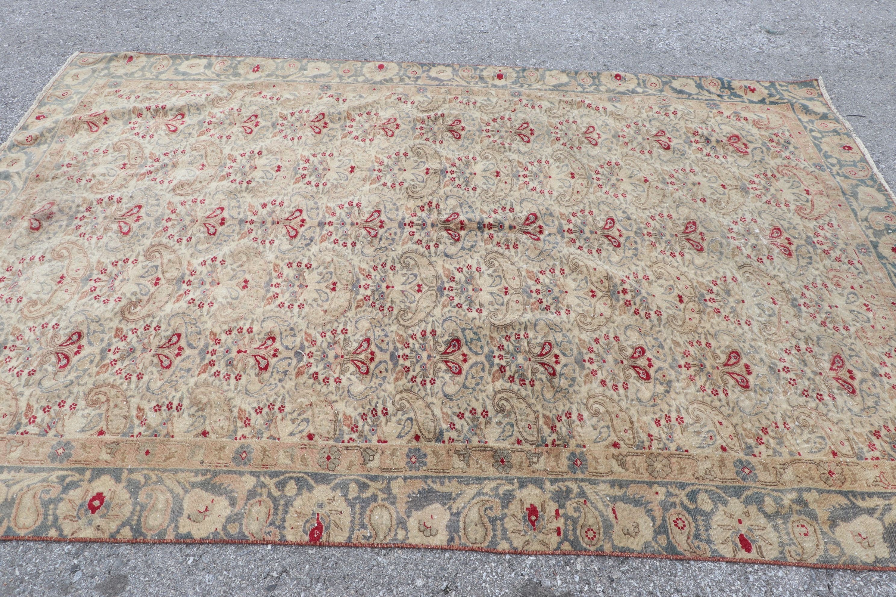 Vintage Halı, Bej Antika Halı, Anadolu Halısı, Oturma Odası Halıları, Retro Halı, Türk Halıları, 5.7x8.5 ft Büyük Halı, Salon Halıları, Oryantal Halı