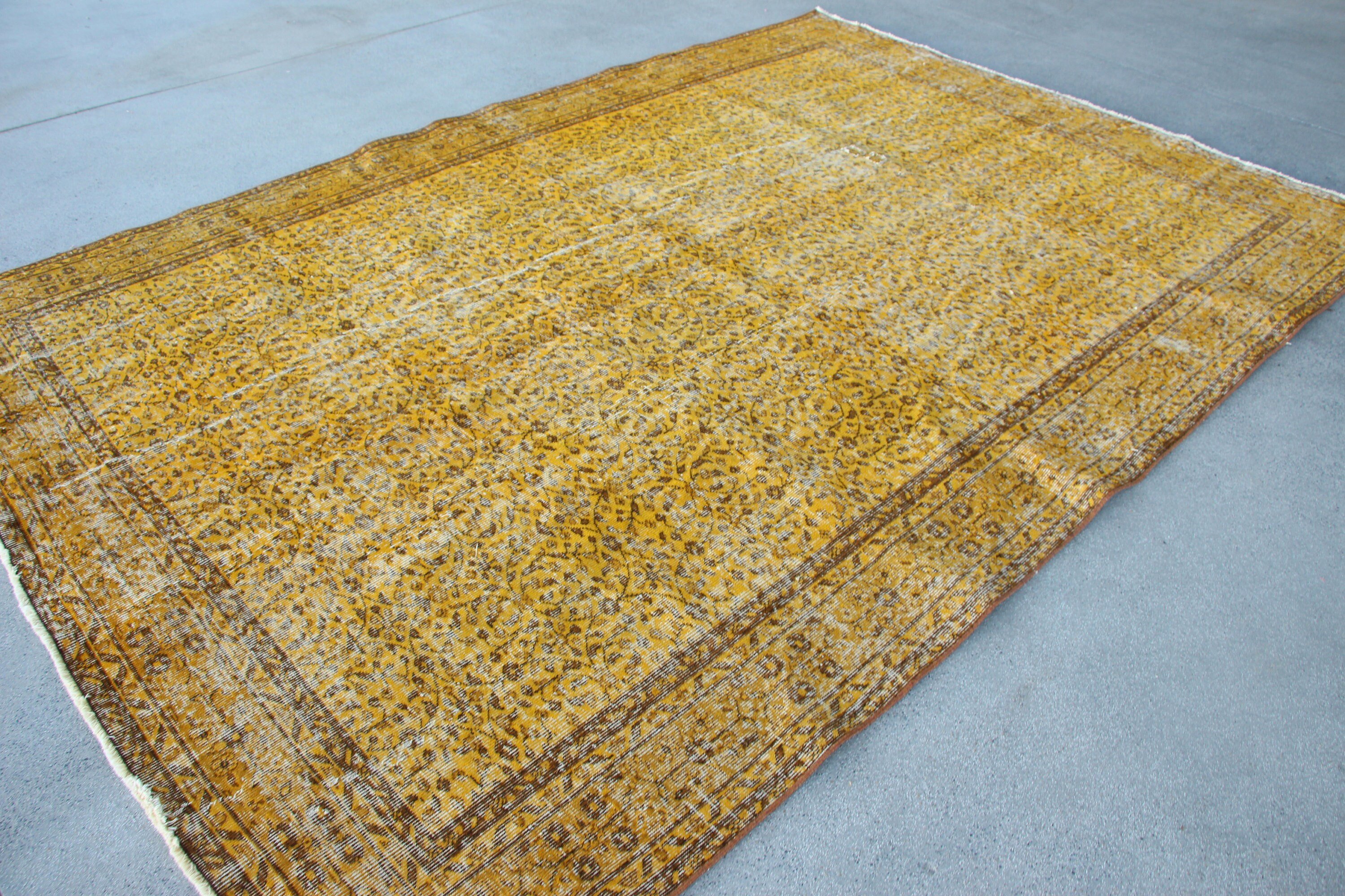 Turkish Rug, Antique Rug, Living Room Rugs, Dining Room Rug, Vintage Rug, Kitchen Rug, 7.1x10.2 ft Oversize Rugs, Yellow Cool Rugs