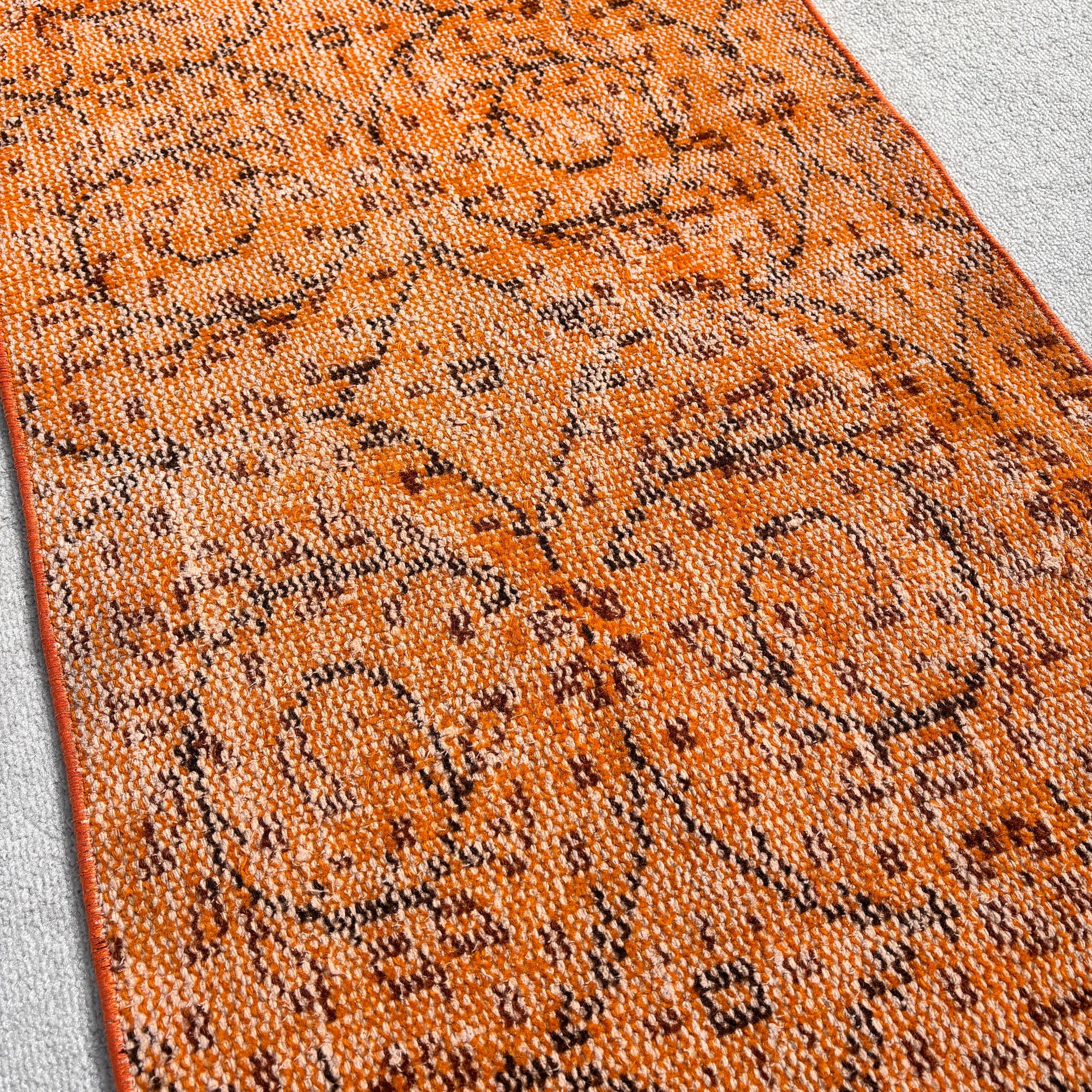 Yün Halı, Vintage Halılar, Turuncu Lüks Halı, 1.9x3.5 ft Küçük Halı, Yatak Odası Halısı, Çocuk Halısı, Yer Halıları, Oryantal Halılar, Türk Halıları