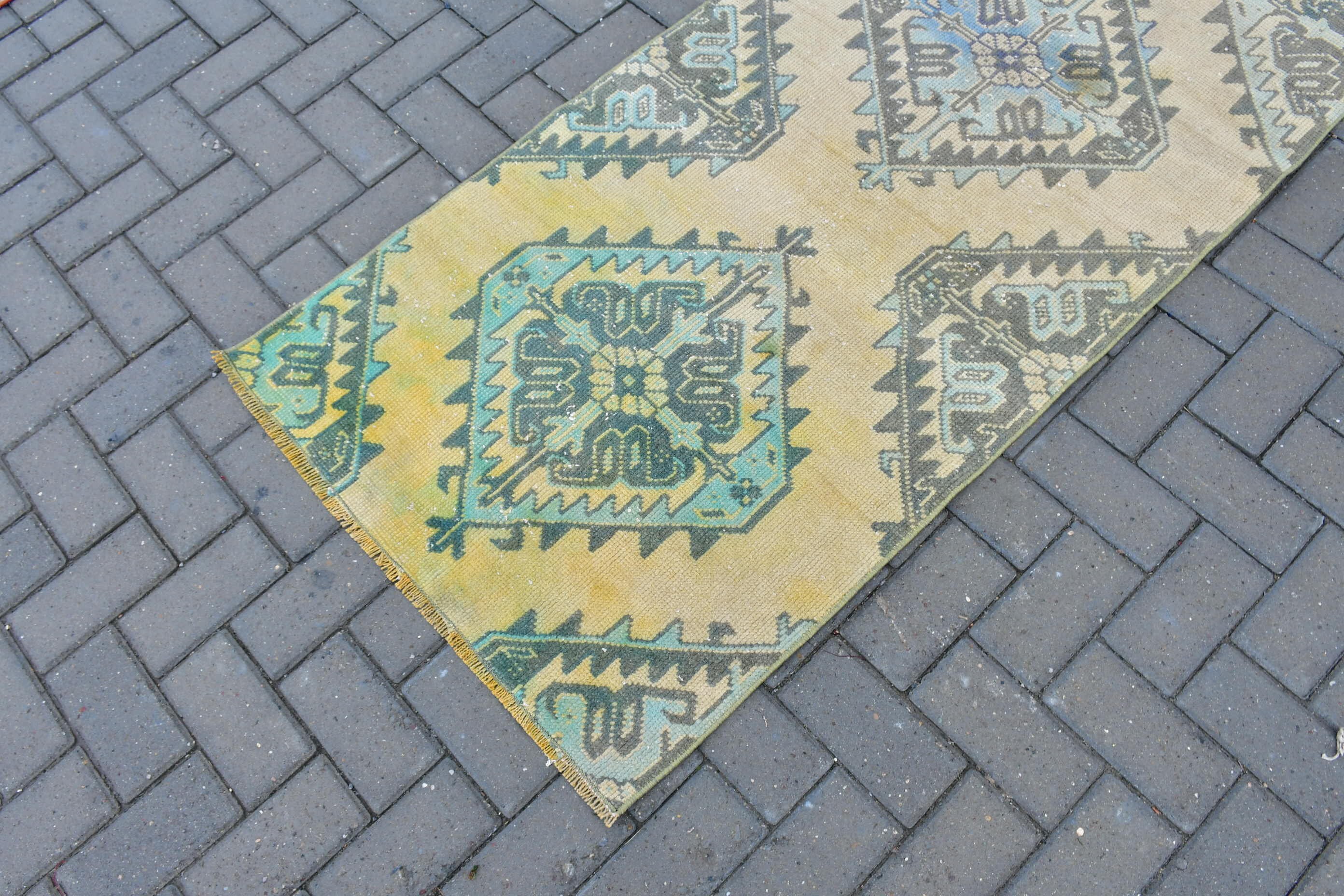 Turkish Rug, Rugs for Kitchen, Stair Rug, 2.6x7.2 ft Runner Rug, Corridor Rugs, Vintage Rug, Yellow Bedroom Rug, Wool Rugs, Home Decor Rug