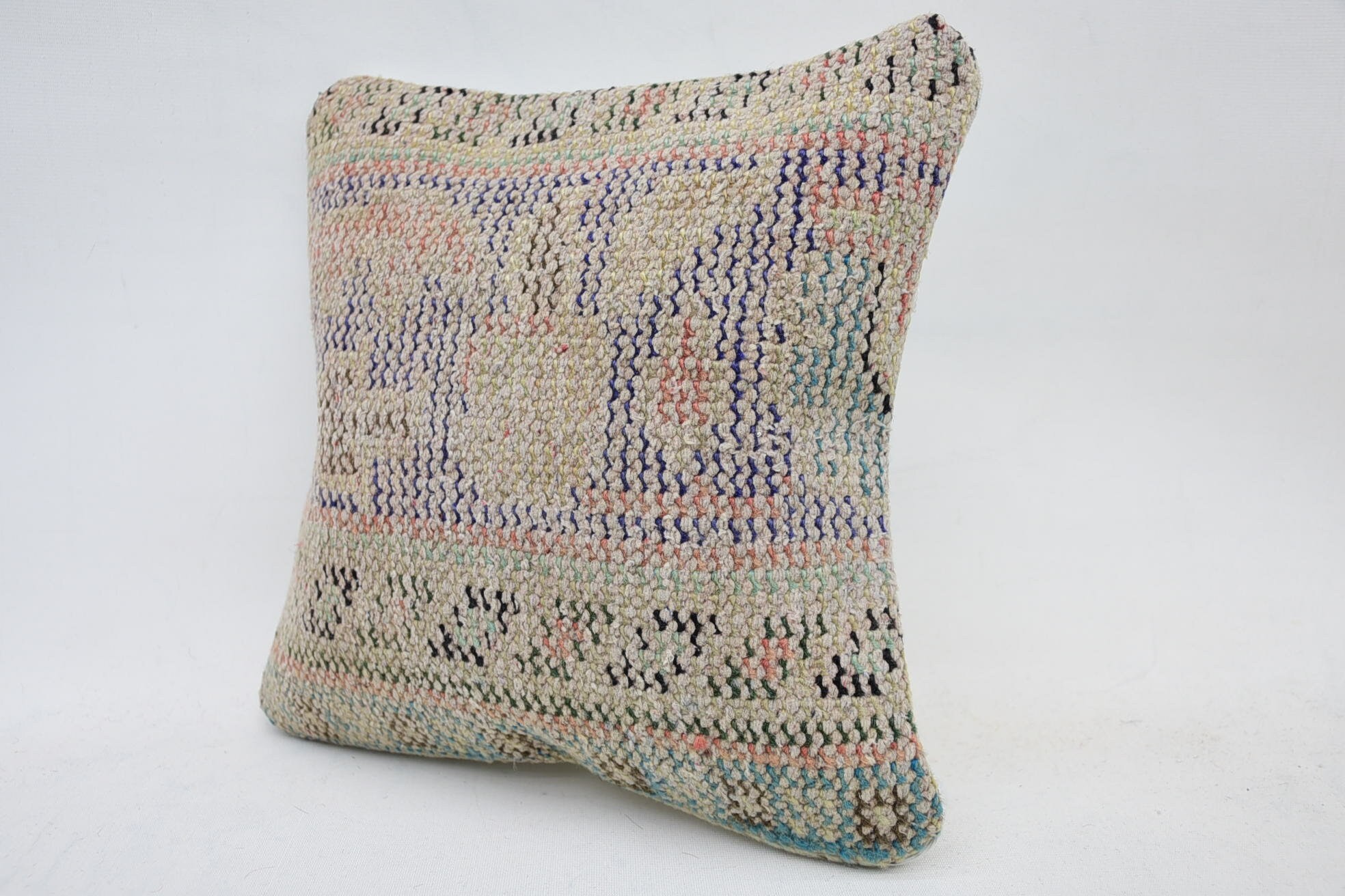 12"x12" Blue Cushion, Vintage Kilim Throw Pillow, Boho Chic Cushion Cover, Turkish Pillow, Kilim Pillow Cover, Pet Cushion