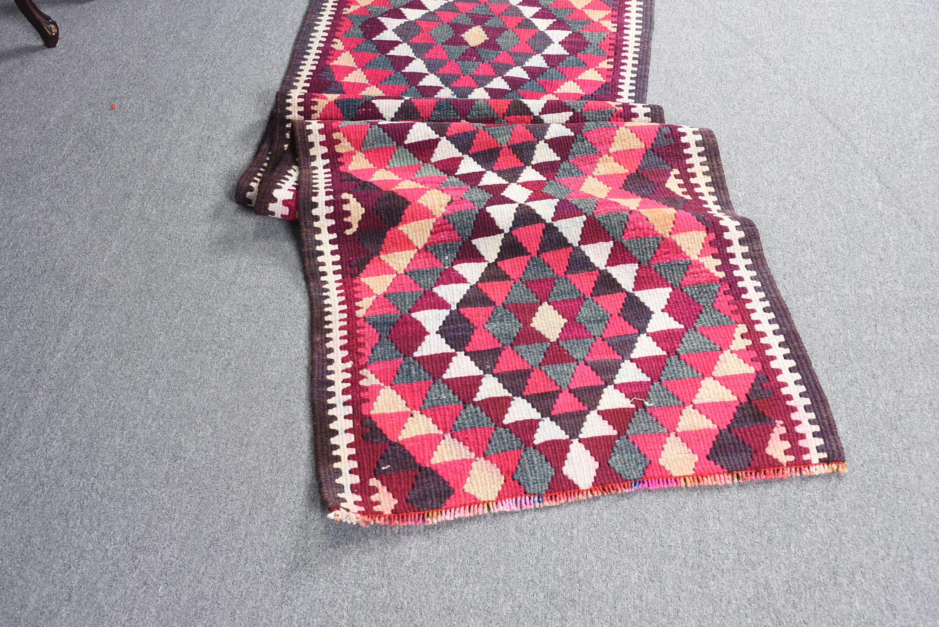 Pink Moroccan Rug, Turkish Rug, 2.4x11.9 ft Runner Rugs, Retro Rugs, Stair Rug, Rugs for Corridor, Vintage Rugs, Wool Rug, Floor Rug