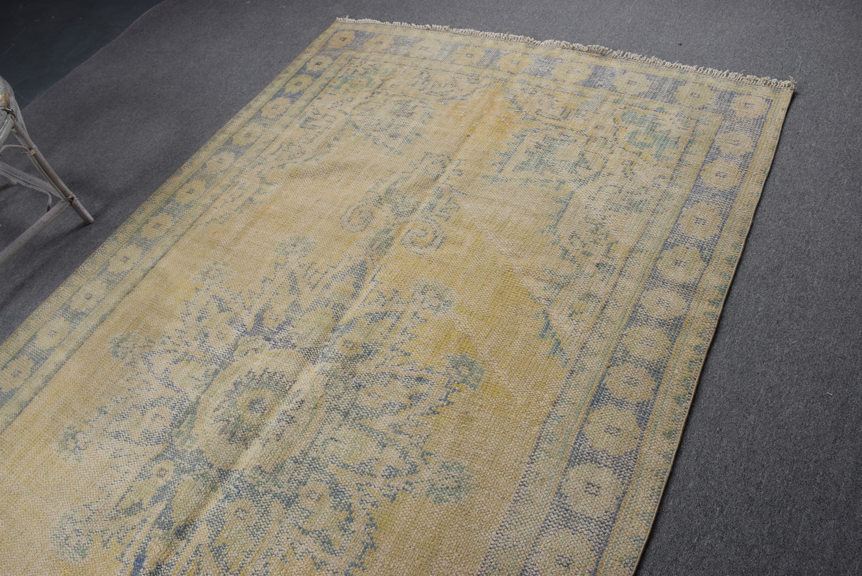 Vintage Rugs, Rugs for Dining Room, Bedroom Rug, Moroccan Rug, 5.6x9.4 ft Large Rug, Turkish Rug, Dining Room Rug, Yellow Cool Rug