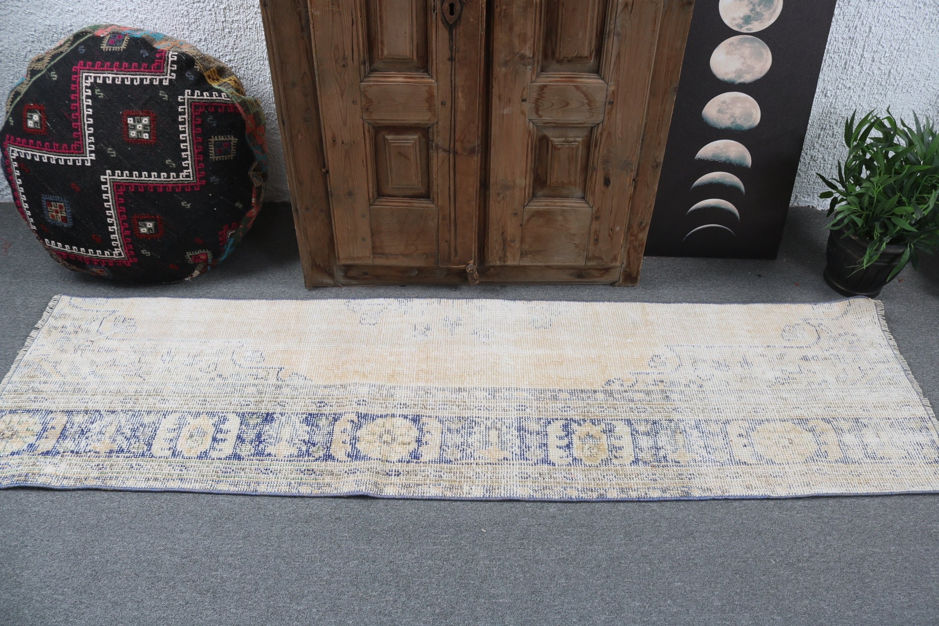 1.9x7 ft Runner Rugs, Turkish Rugs, Stair Rug, Vintage Rugs, Hallway Rugs, Rugs for Vintage Runner, Boho Rugs, Wool Rug, Beige Oushak Rug