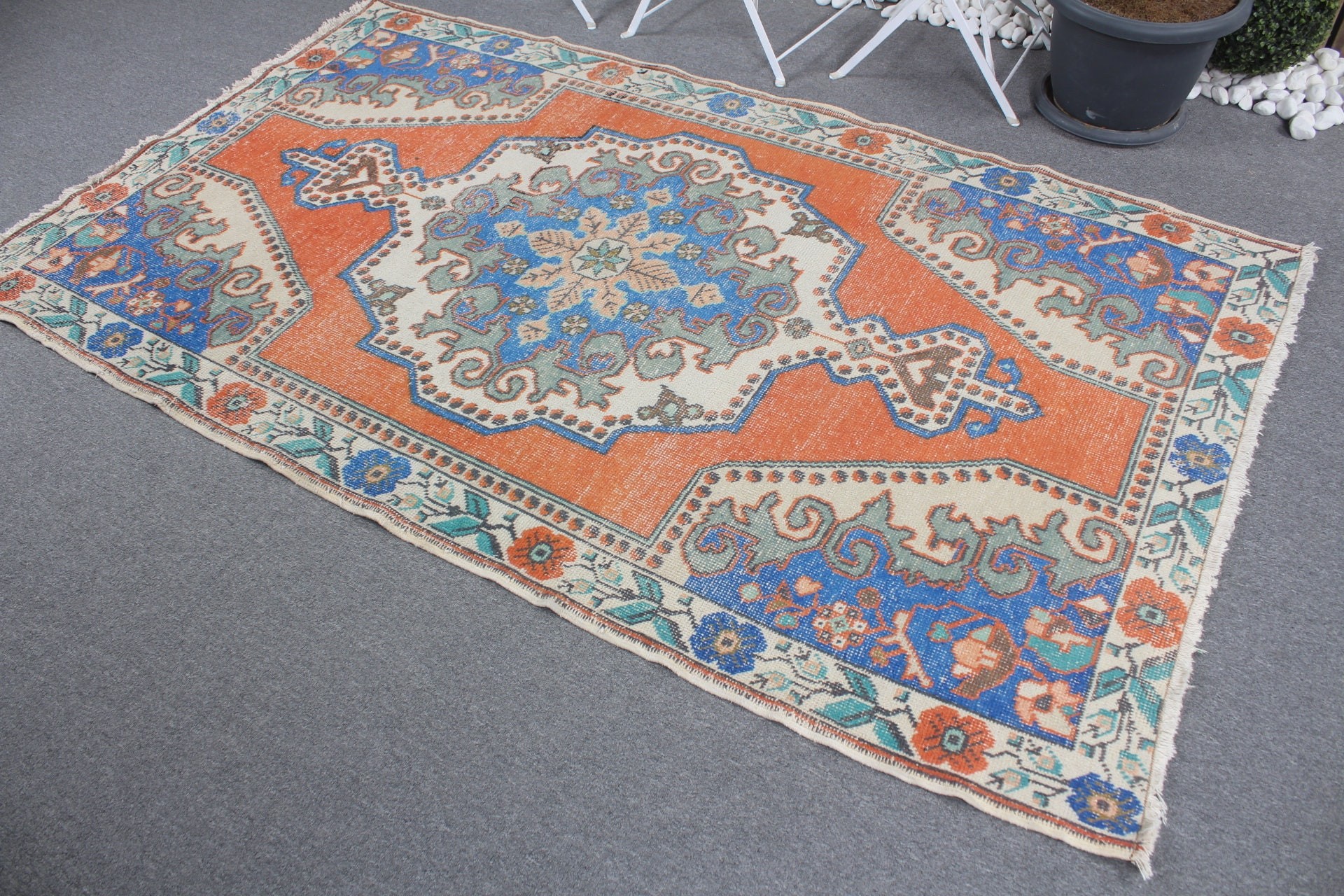 Bedroom Rug, Floor Rug, Vintage Rugs, Turkish Rug, 4.4x7.4 ft Area Rug, Rugs for Area, Living Room Rug, Orange Wool Rug