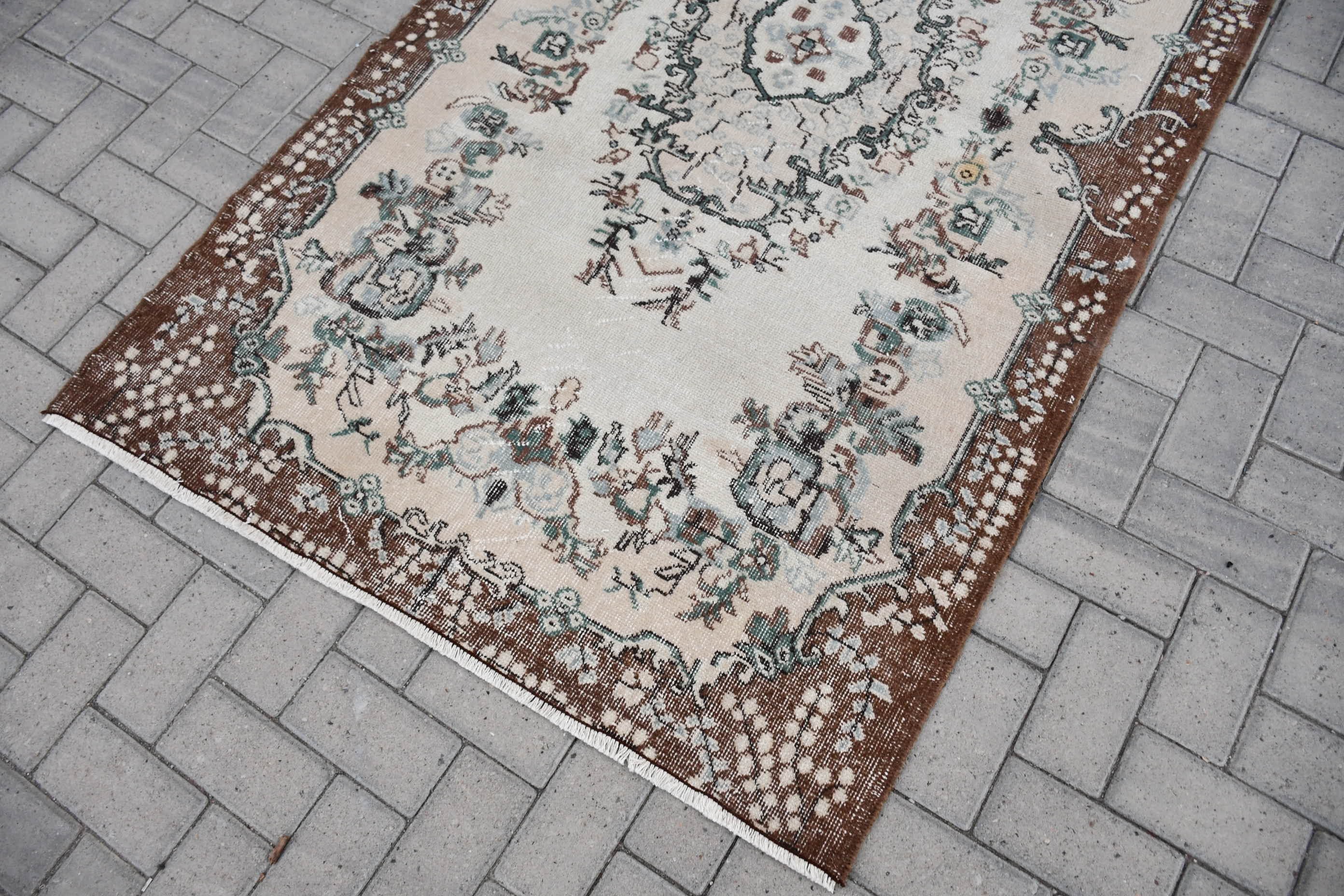 Vintage Rugs, Turkish Rug, Oushak Rugs, Beige Wool Rugs, Living Room Rug, Bedroom Rug, 3.9x6.6 ft Area Rug, Rugs for Indoor, Floor Rug