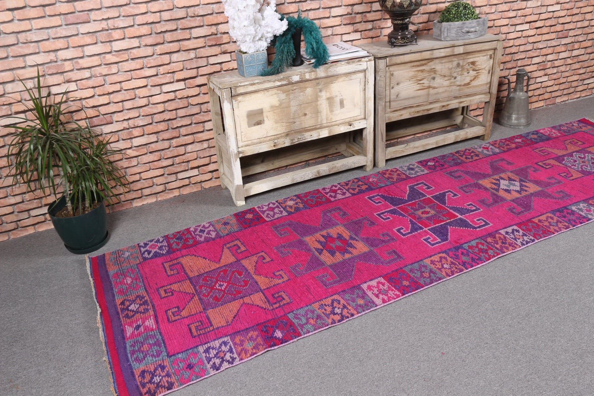 Oushak Halı, Türk Halısı, Koridor Halıları, Vintage Halı, 3x10,2 ft Runner Halısı, Yatak Odası Halıları, Koridor Halısı, Pembe Oushak Halıları, Soyut Halı