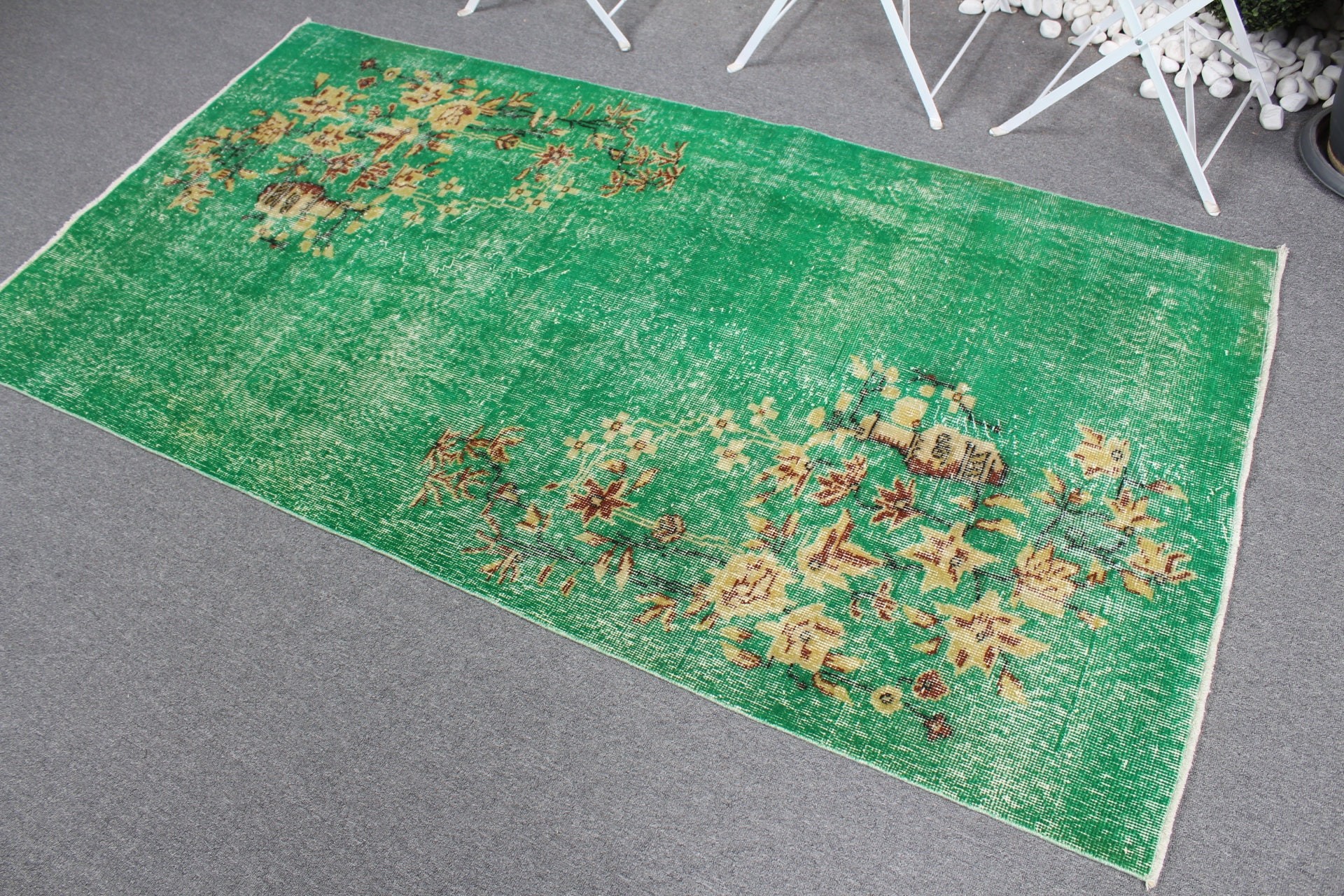 Turkish Rug, Vintage Rugs, Handwoven Rug, Green Anatolian Rug, Living Room Rug, Kitchen Rugs, 3.6x6.8 ft Area Rug, Antique Rugs, Floor Rug