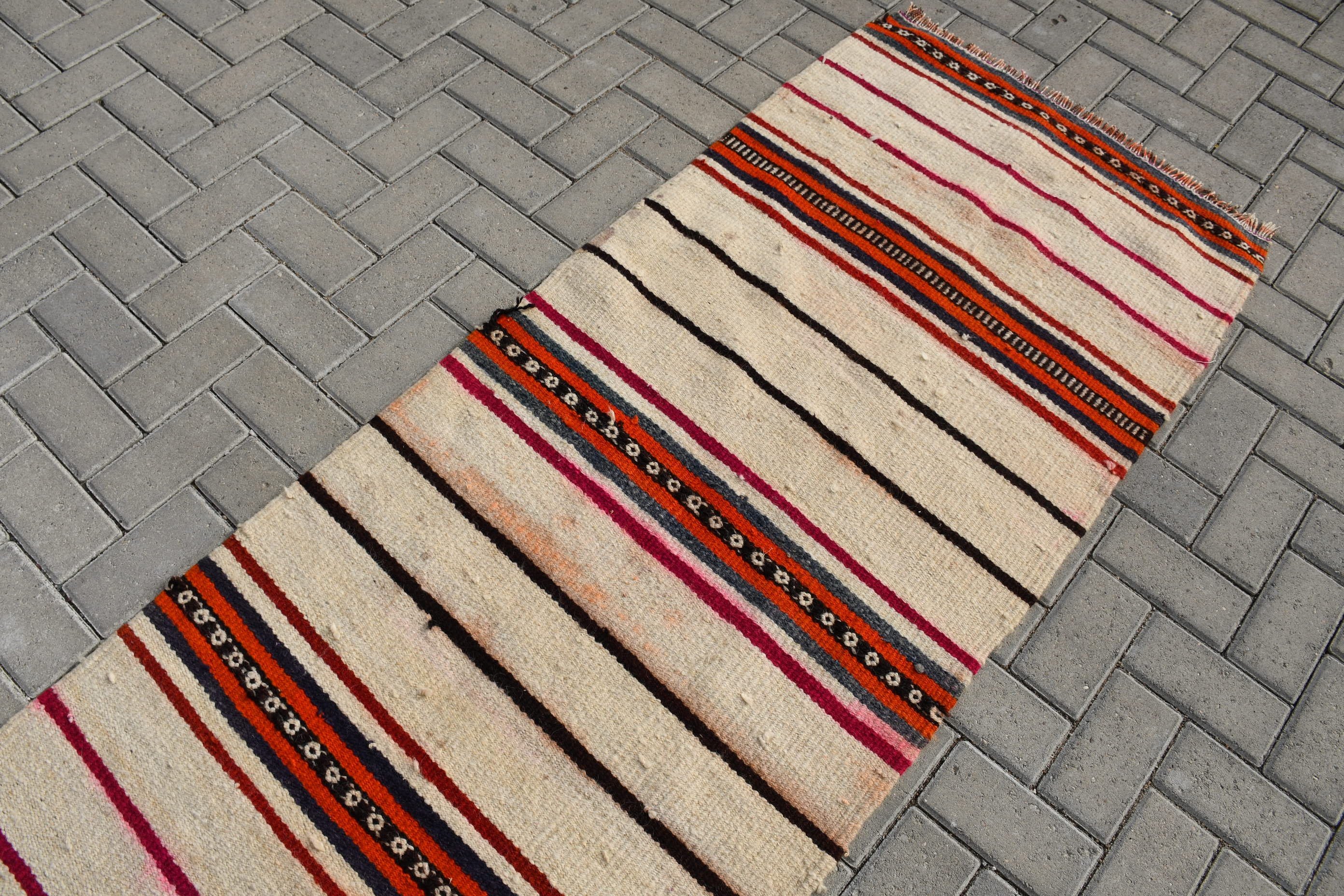 Stair Rug, Beige Wool Rug, Turkish Rugs, Hallway Rug, Rugs for Runner, Bedroom Rug, Home Decor Rugs, 2.6x10.3 ft Runner Rug, Vintage Rugs