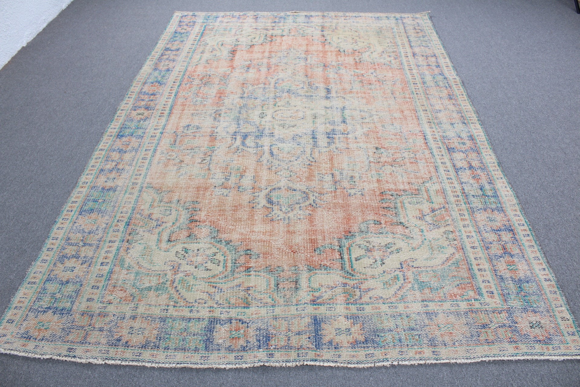 Salon Halısı, Anadolu Halısı, Boho Halısı, Yemek Odası Halısı, Turuncu Oryantal Halısı, Vintage Halısı, Türk Halısı, Soğuk Halı, 6,2x8,9 ft Büyük Halılar