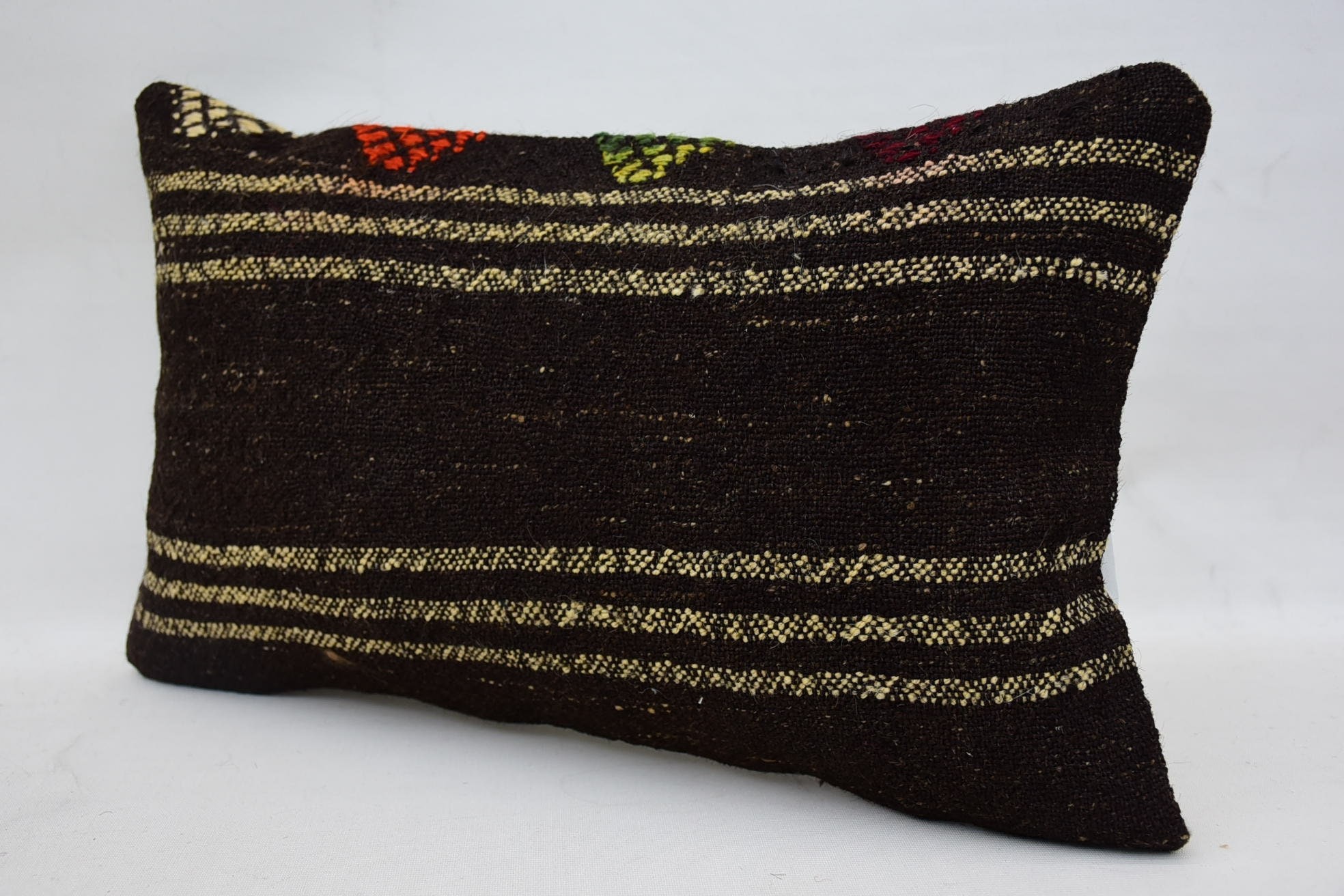 Kilim Pillow Cover, Outdoor Pillow Case, Vintage Pillow, 12"x20" Brown Pillow Cover, Floor Pillow, Turkish Kilim Pillow