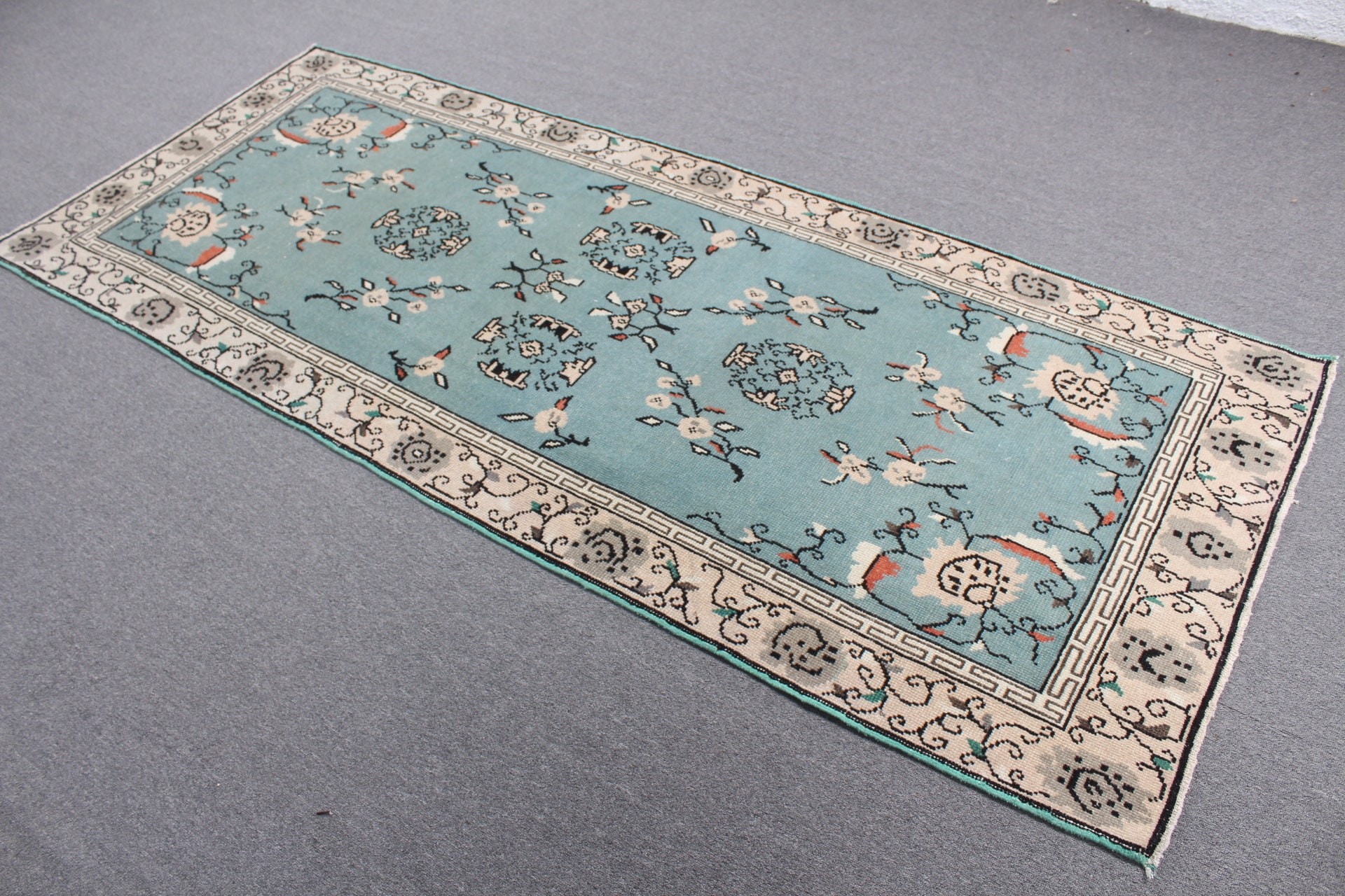 Boho Area Rug Rugs, Rugs for Bedroom, Vintage Rug, 3.4x8.3 ft Area Rug, Indoor Rug, Turkish Rug, Kitchen Rug, Green Floor Rugs, Oushak Rug