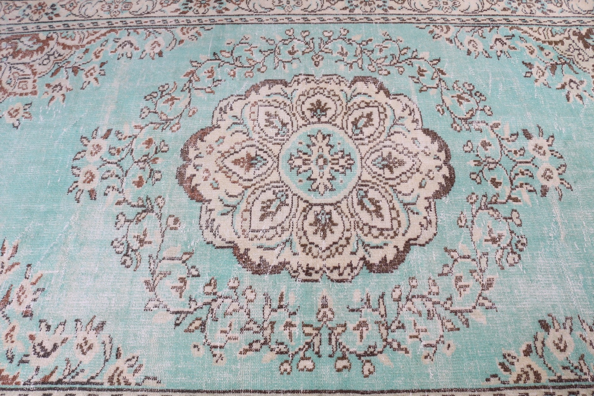 6.2x10 ft Büyük Halı, Salon Halıları, Oturma Odası Halısı, Vintage Halı, Mutfak Halısı, Yeşil Zemin Halısı, Düz Dokuma Halı, Türk Halıları