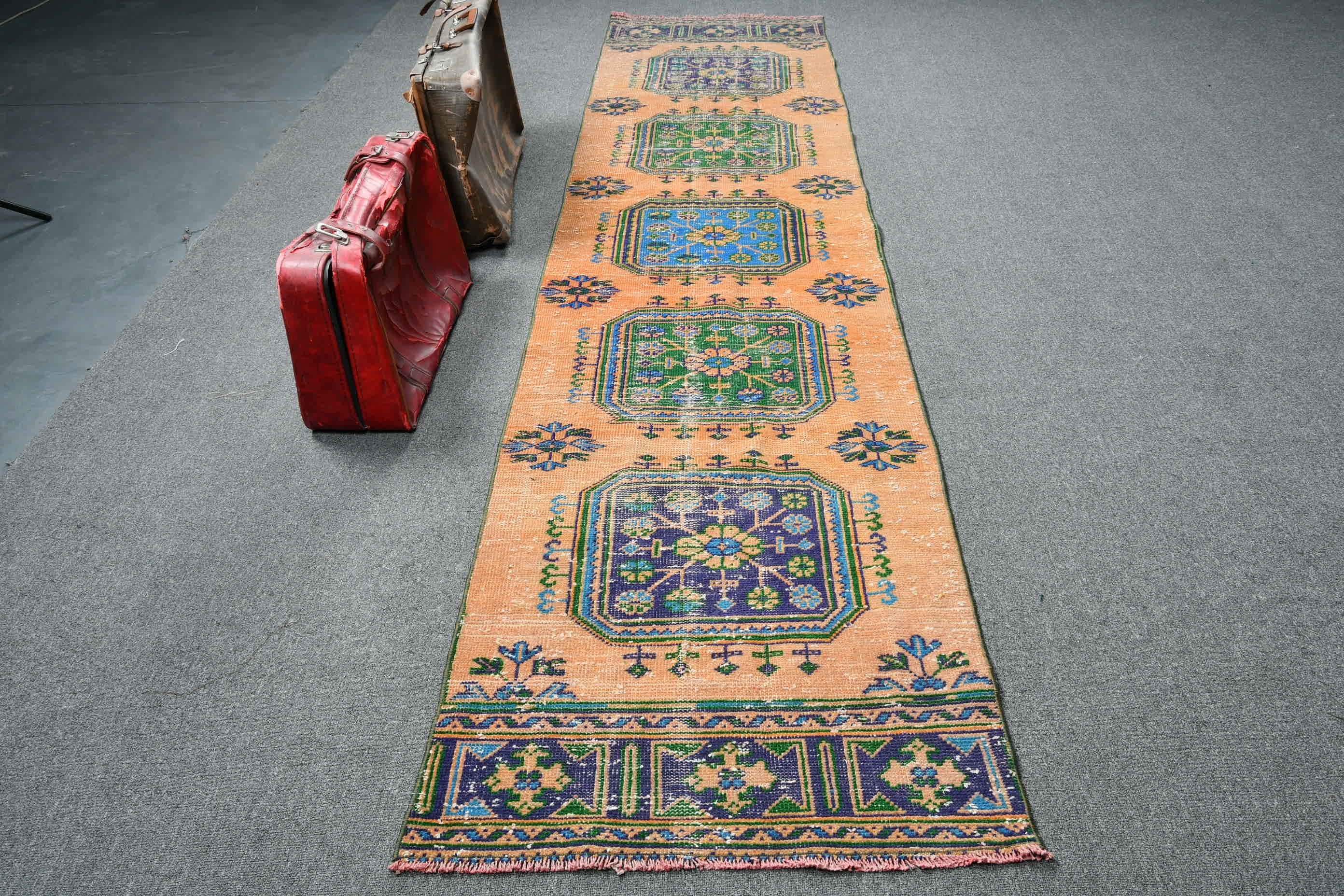 Kitchen Rug, Vintage Rug, Floor Rugs, Orange Oriental Rug, 2.8x11.7 ft Runner Rug, Rugs for Runner, Hallway Rug, Stair Rugs, Turkish Rugs