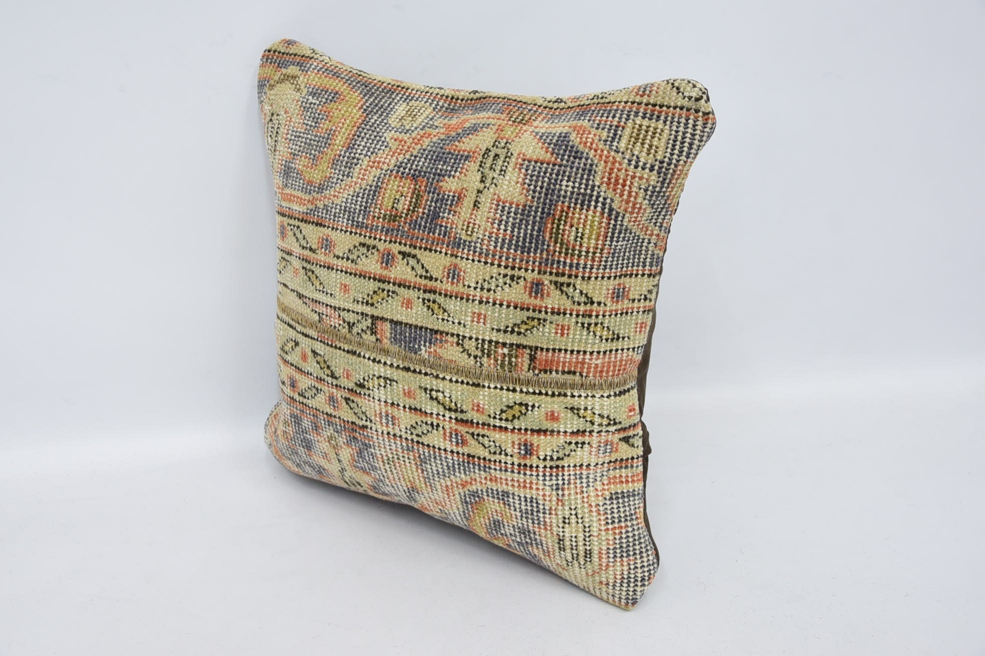 Antique Pillows, Handmade Kilim Cushion, 16"x16" Blue Pillow Sham, Vintage Pillow Cover, Kilim Pillow Cover