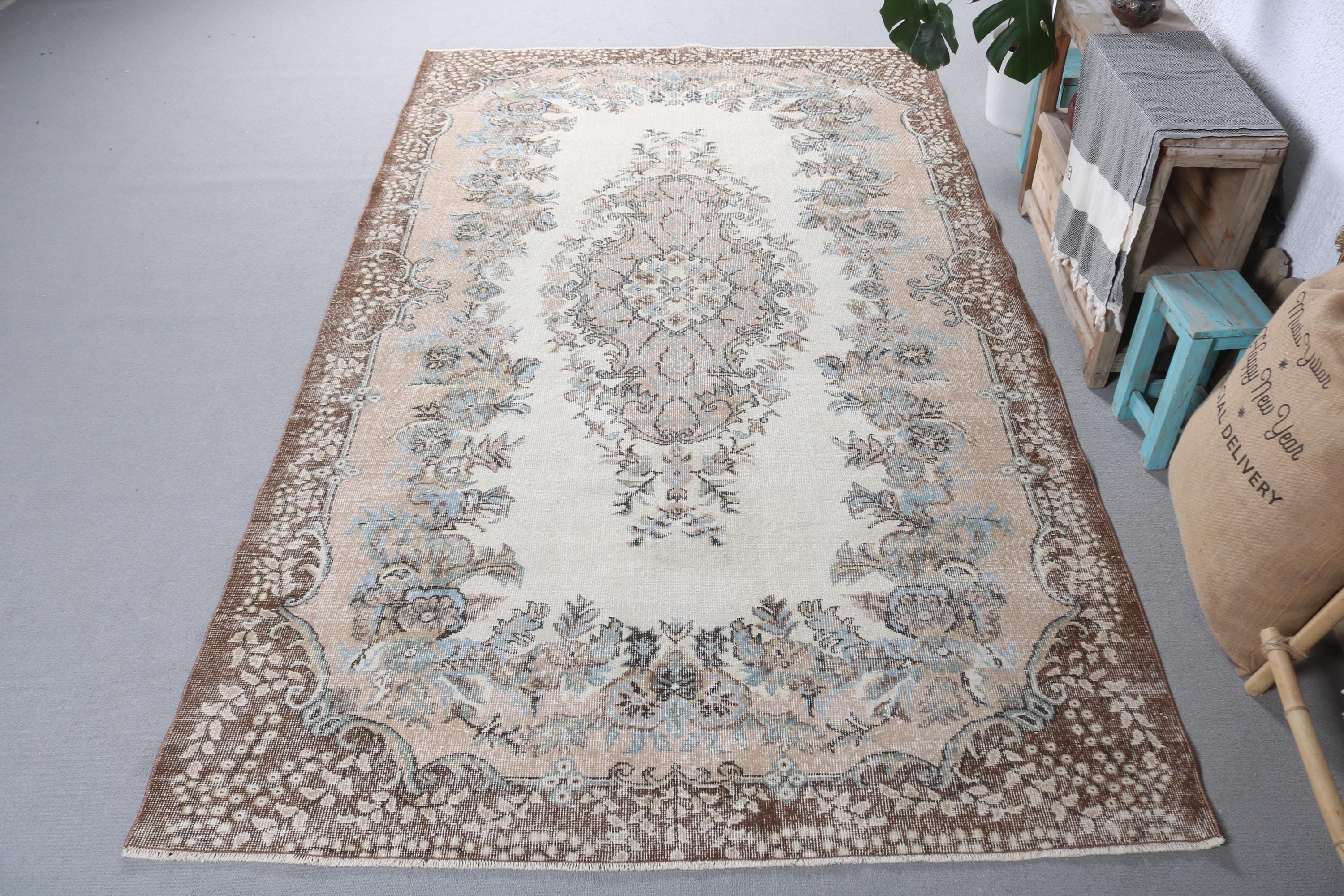 Oturma Odası Halıları, Vintage Halı, 5.8x9.7 ft Büyük Halılar, Yemek Odası Halısı, Türk Halıları, Anadolu Halıları, Yer Halısı, Boho Halıları, Bej Lüks Halı