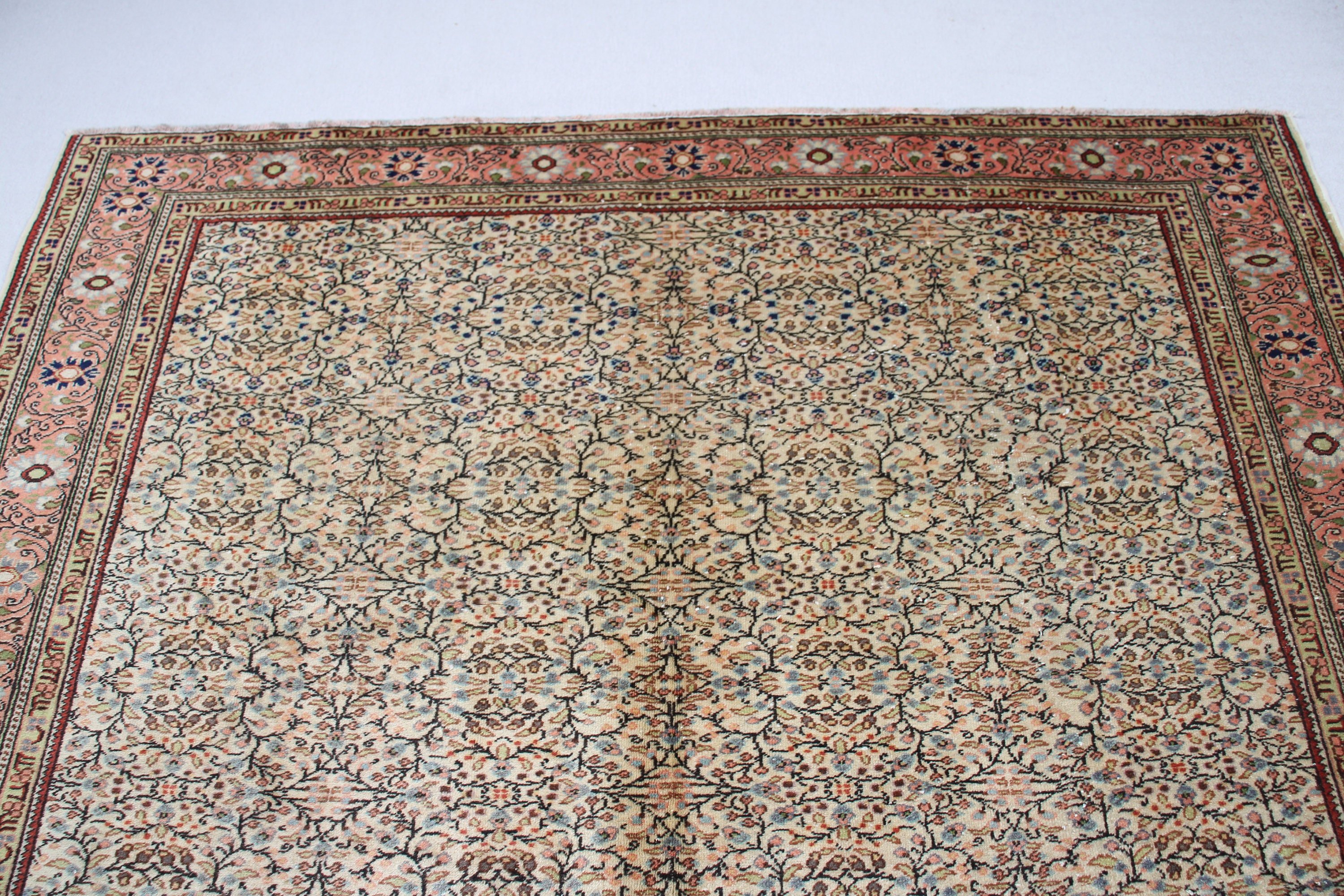 Bej Yer Halıları, Düz Dokuma Halı, Türk Halıları, Nötr Halılar, Vintage Halı, 6,5x9,5 ft Büyük Halı, Büyük Boho Halısı, Büyük Oushak Halıları