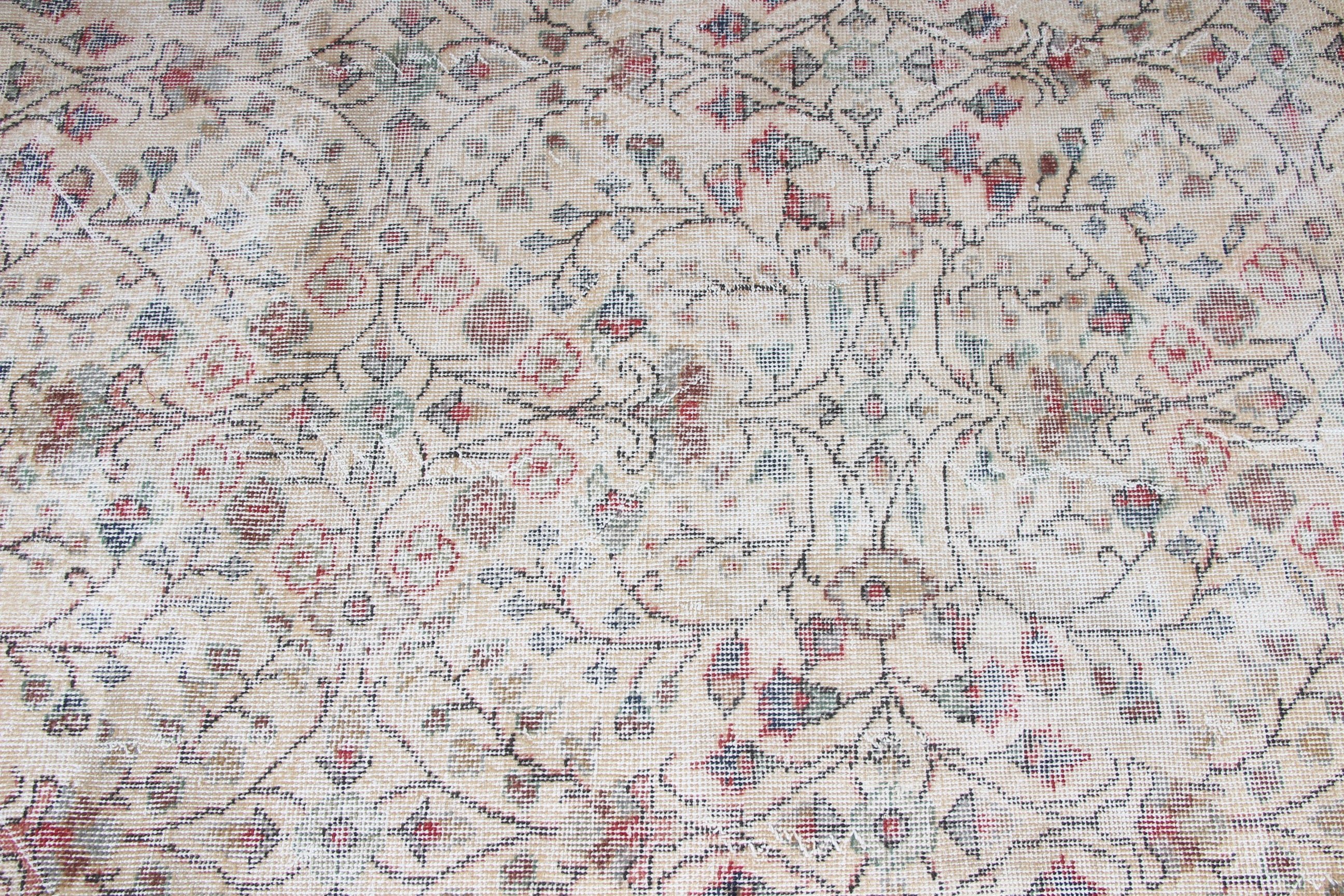 Geometrik Halılar, Vintage Halılar, 3,2x4,9 ft Aksan Halısı, Bej Oushak Halıları, Giriş Halıları, El Yapımı Halı, Oryantal Halı, Türk Halısı, Yatak Odası Halısı