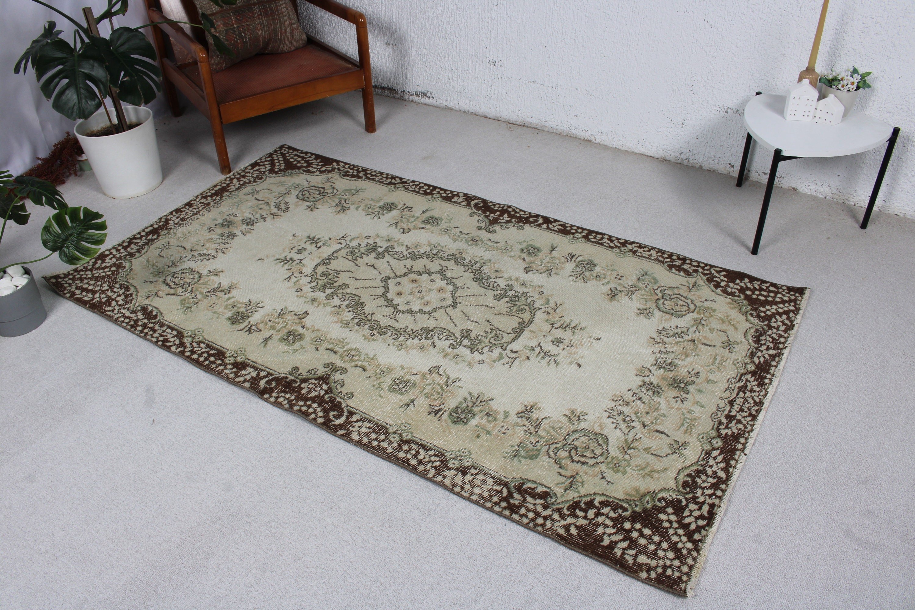 Bedroom Rugs, Turkish Rug, Rugs for Bedroom, Vintage Area Rugs, Vintage Rugs, Brown Anatolian Rug, Neutral Rug, 3.7x6.6 ft Area Rug