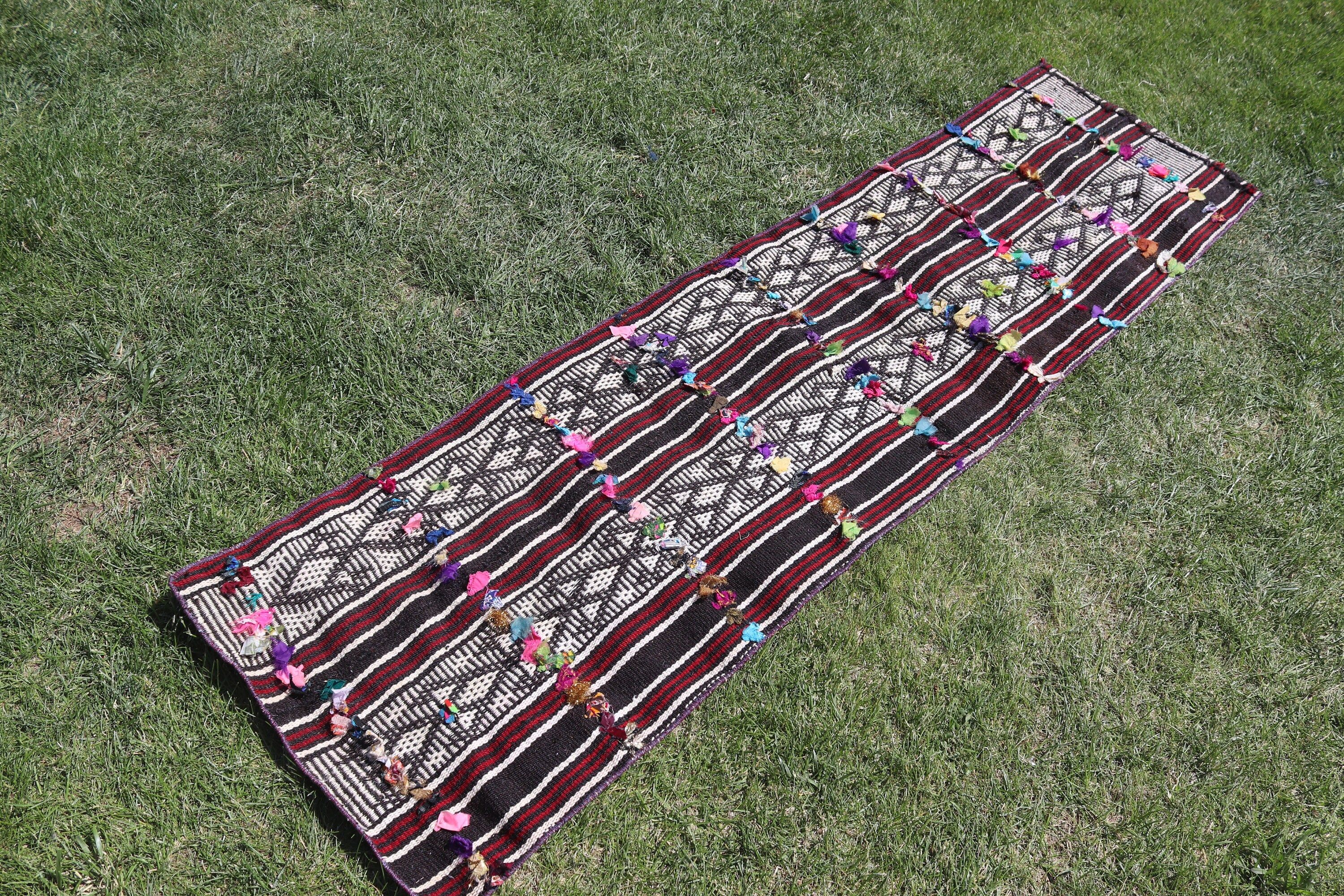 1.7x6.2 ft Runner Halı, Kilim, Koridor Halısı, Fas Halıları, Mutfak Halısı, Siyah Ev Dekor Halısı, Vintage Halılar, Mutfak Halıları, Türk Halıları