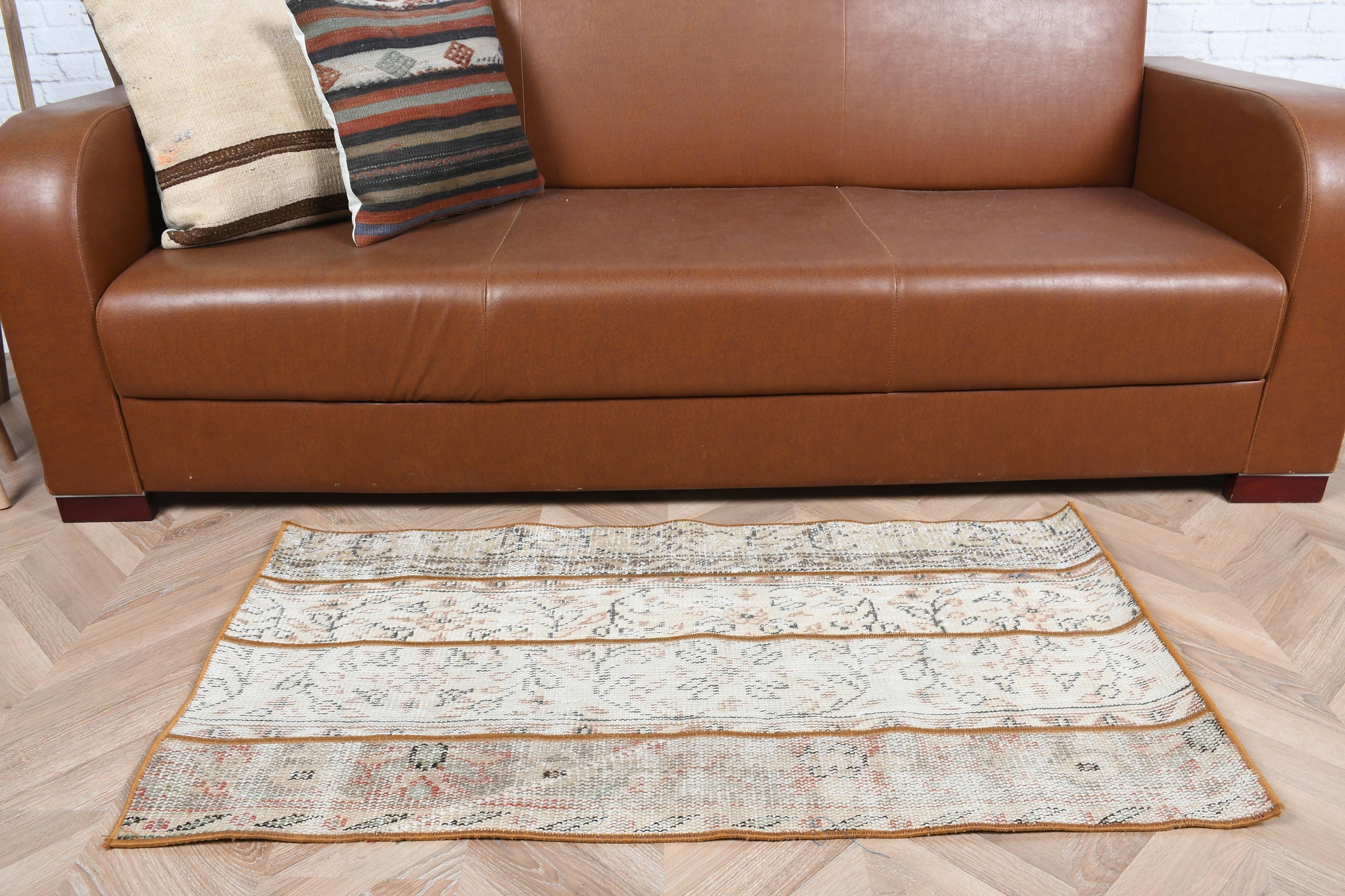 Turkish Rug, Vintage Rug, Kitchen Rug, Beige Cool Rug, 2x3.8 ft Small Rugs, Floor Rugs, Wool Rug, Rugs for Bathroom, Cute Rug, Door Mat Rug