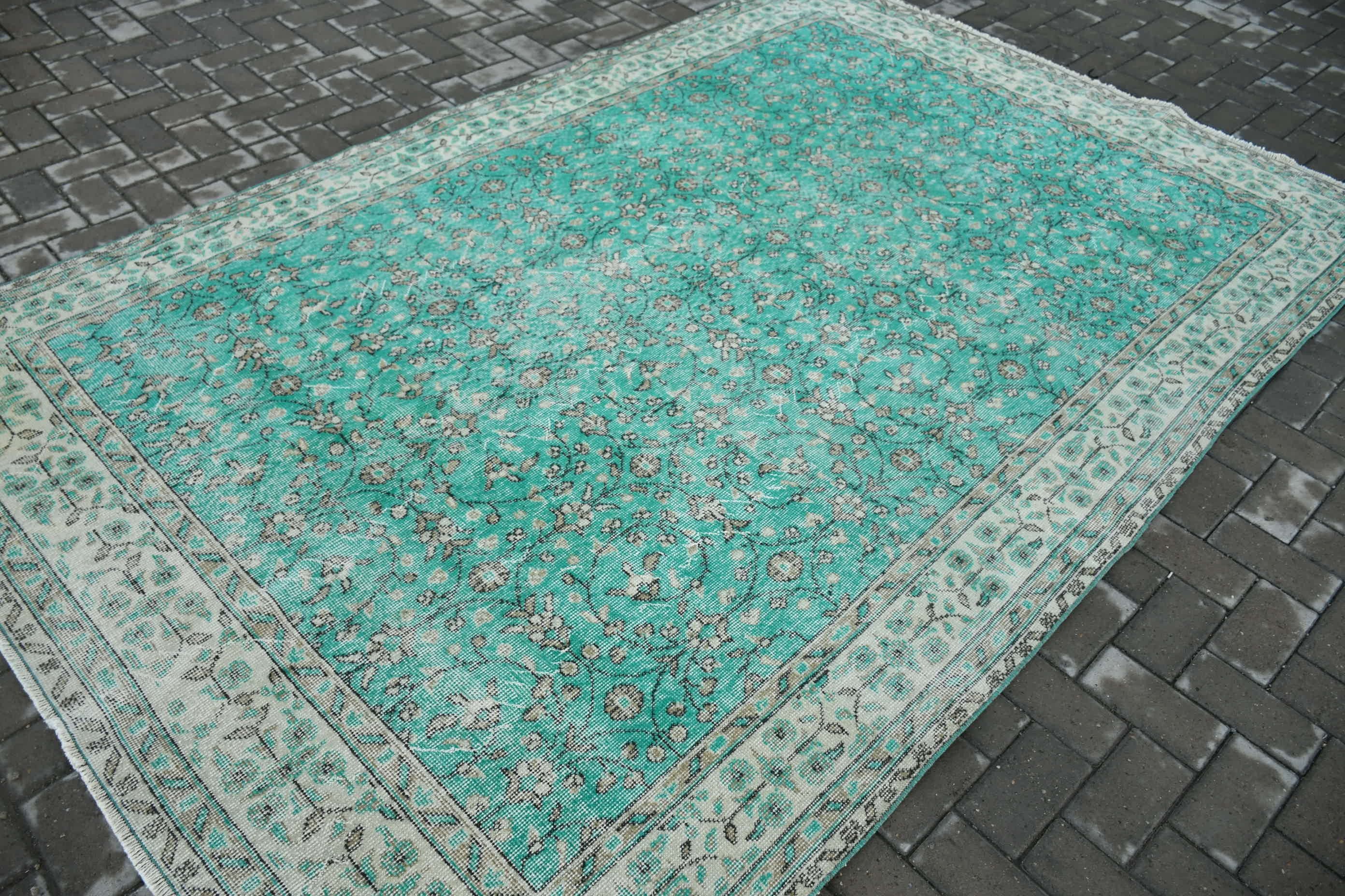 Vintage Rugs, Moroccan Rugs, Anatolian Rugs, 6.2x9.5 ft Large Rugs, Living Room Rugs, Turkish Rugs, Old Rug, Bedroom Rugs, Green Cool Rug