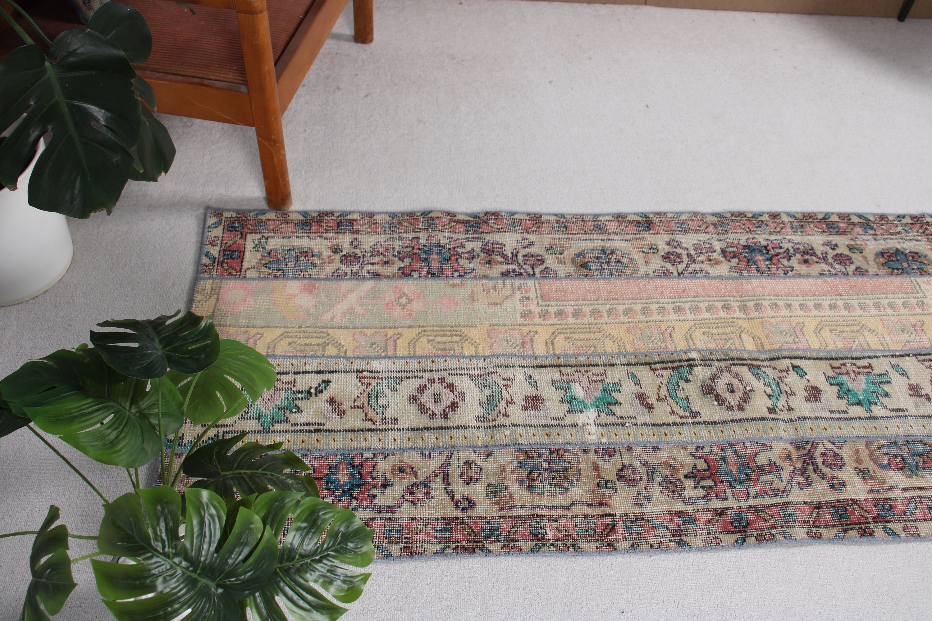 2.4x6.8 ft Runner Halı, Ofis Halısı, Oushak Halıları, Türk Halısı, Vintage Runner Halısı, Bej Bildirim Halısı, Vintage Halı, Koridor Halısı, Lüks Halı