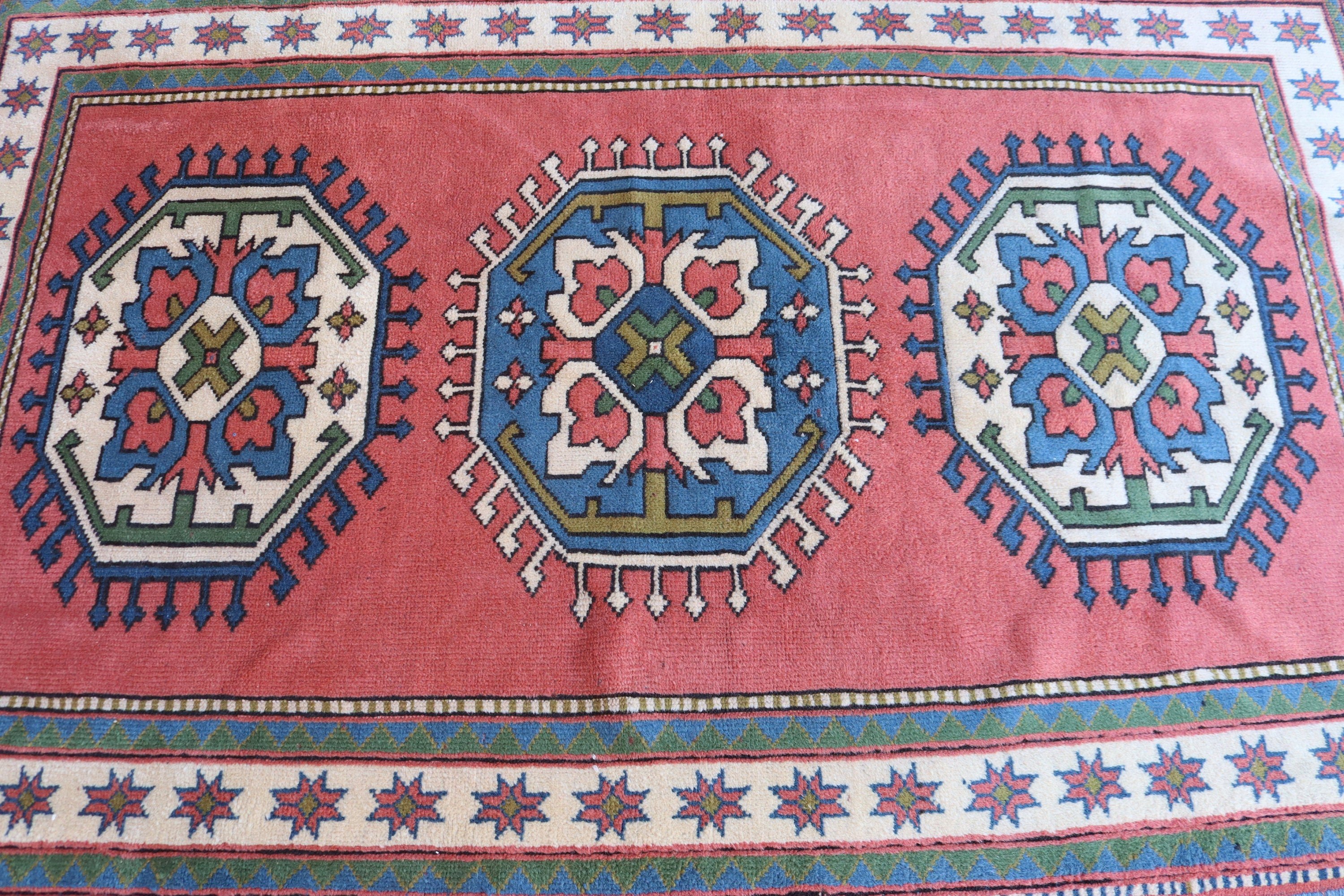 Vintage Halı, Mutfak Halıları, Oushak Bölge Halısı, Oturma Odası Halısı, 4x6,4 ft Alan Halısı, Nötr Halılar, Yün Halı, Türk Halıları, Pembe Yatak Odası Halısı