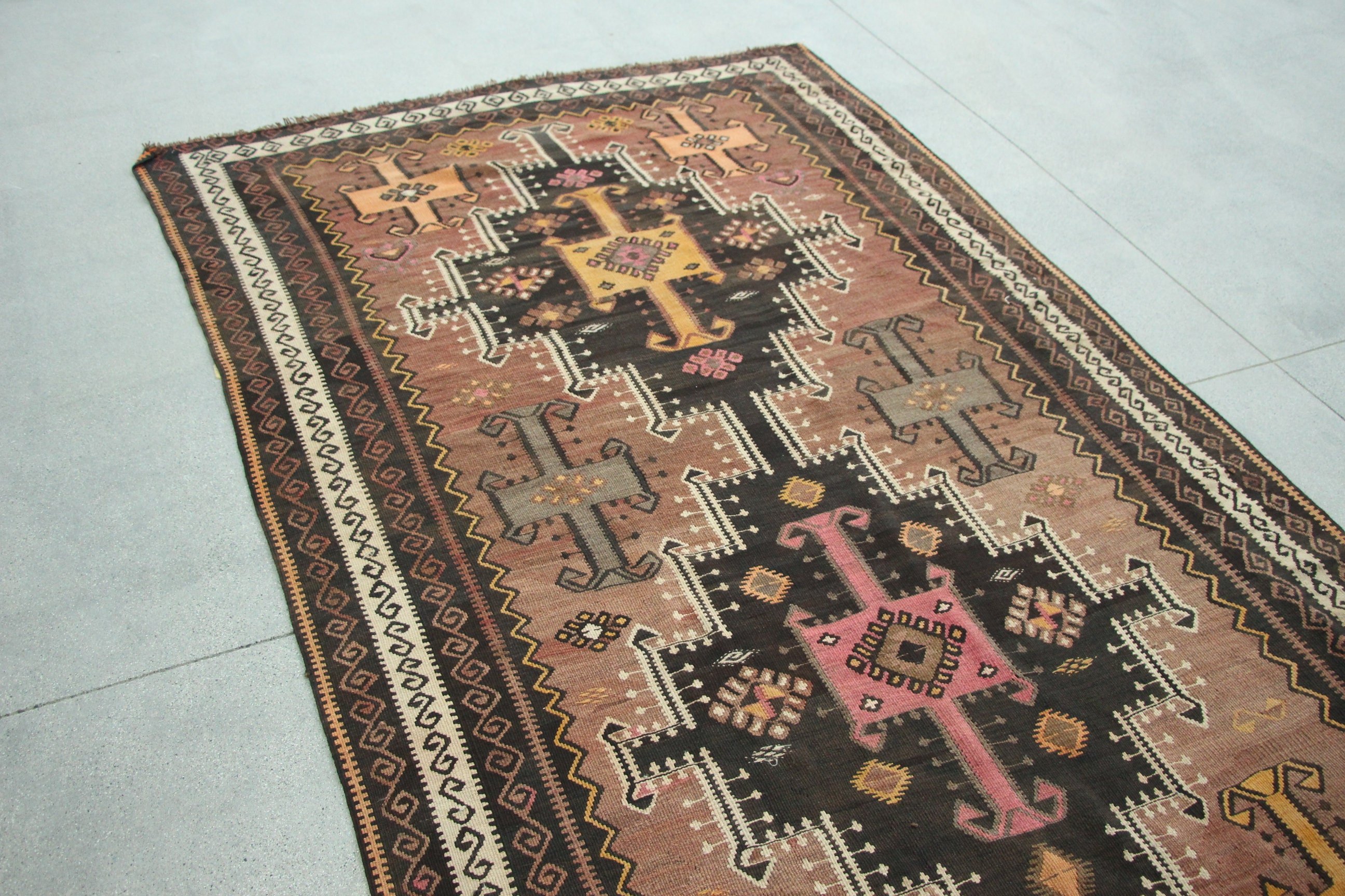 Vintage Halılar, Kahverengi Ev Dekorasyonu Halıları, Türk Halıları, Kilim, Koridor Halısı, Oryantal Halılar, 4.8x14.1 ft Yolluk Halısı, Mutfak Halıları