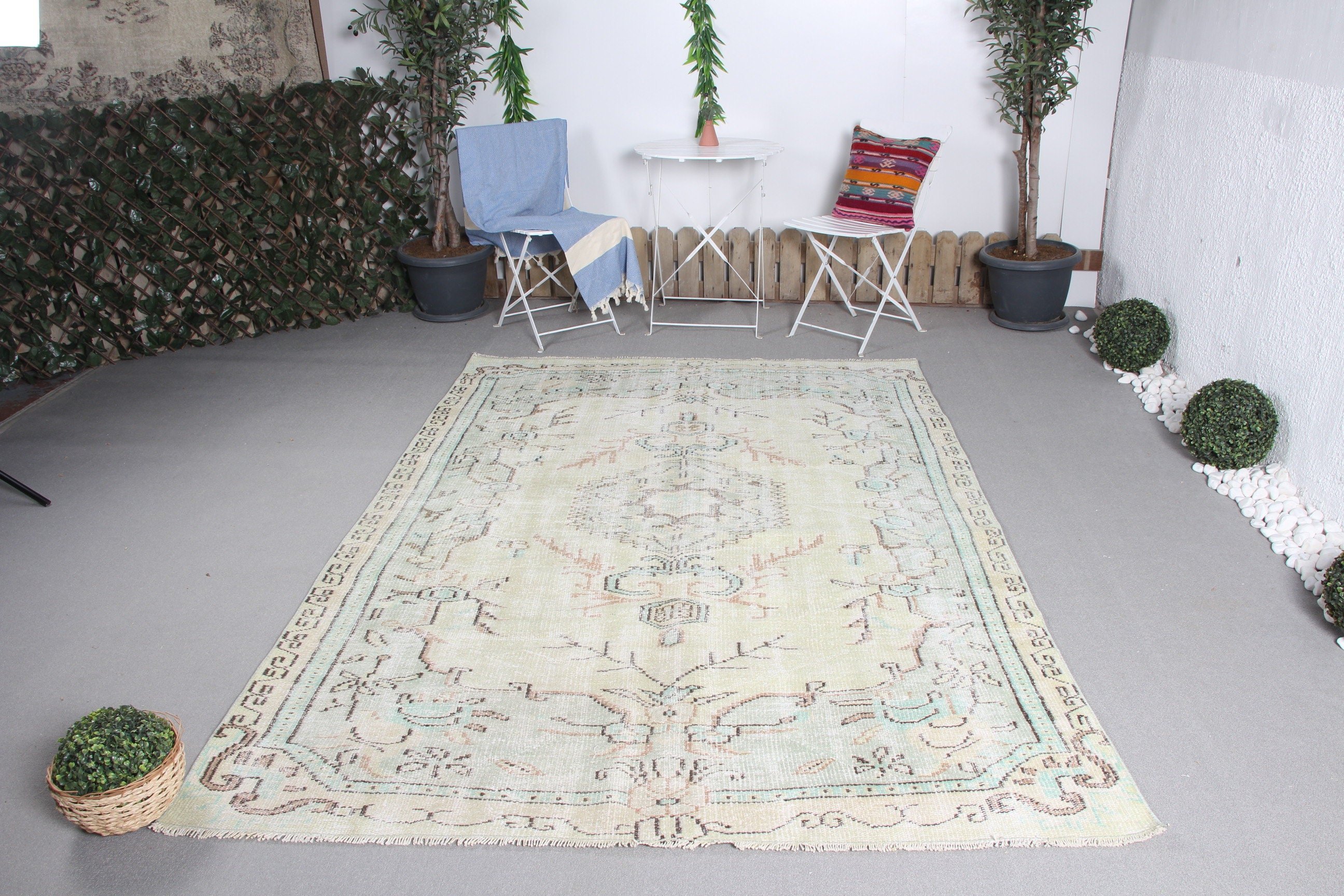 5.6x8.2 ft Büyük Halı, Türk Halısı, Yeşil Mutfak Halıları, Salon Halıları, Vintage Halı, Oturma Odası Halısı, Düğün Halısı, Fas Halısı