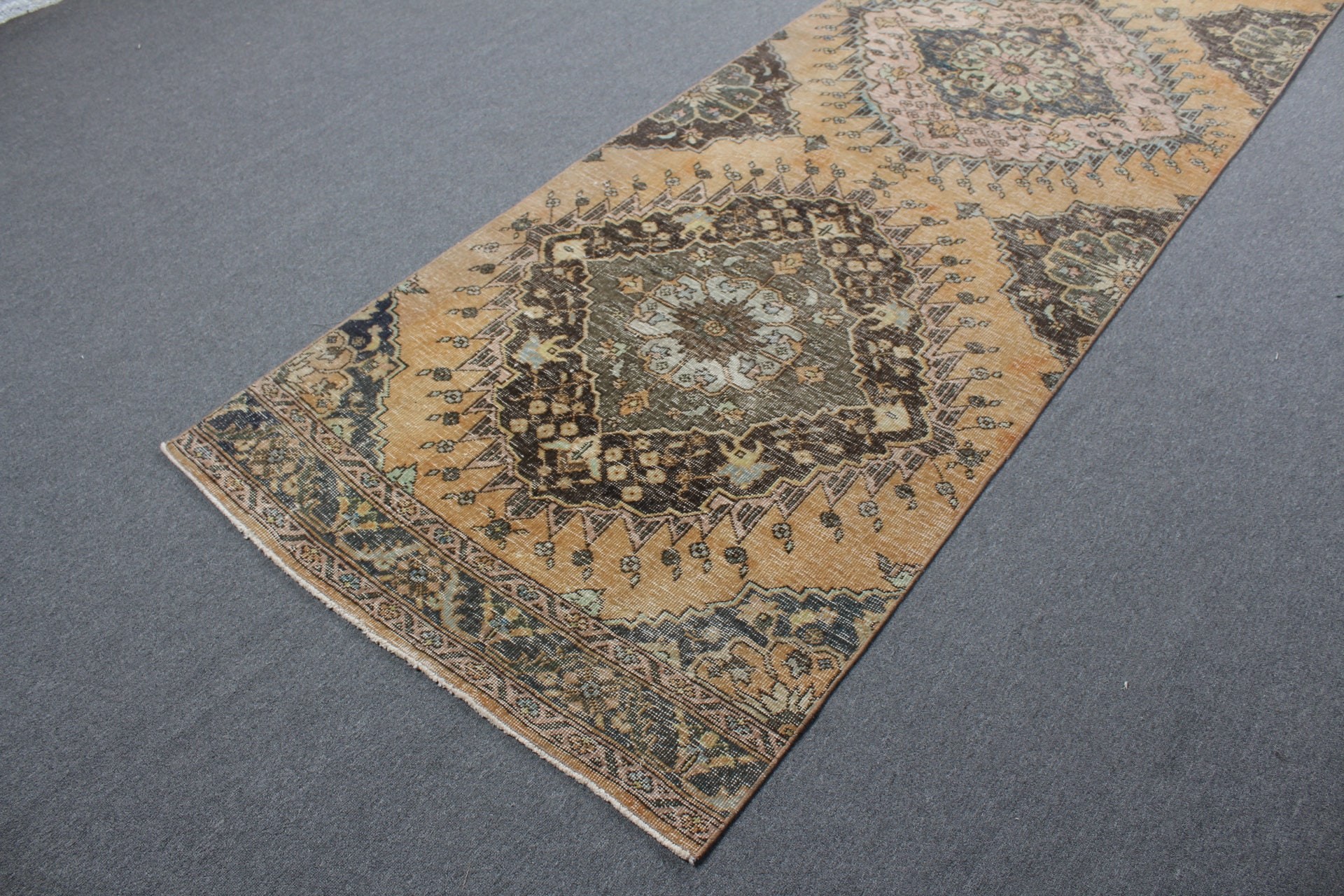 Türk Halısı, Koridor Halıları, Turuncu Antika Halı, Vintage Halı, Etnik Halı, 3,5x12,9 ft Runner Halısı, Mutfak Halısı, Yatak Odası Halısı