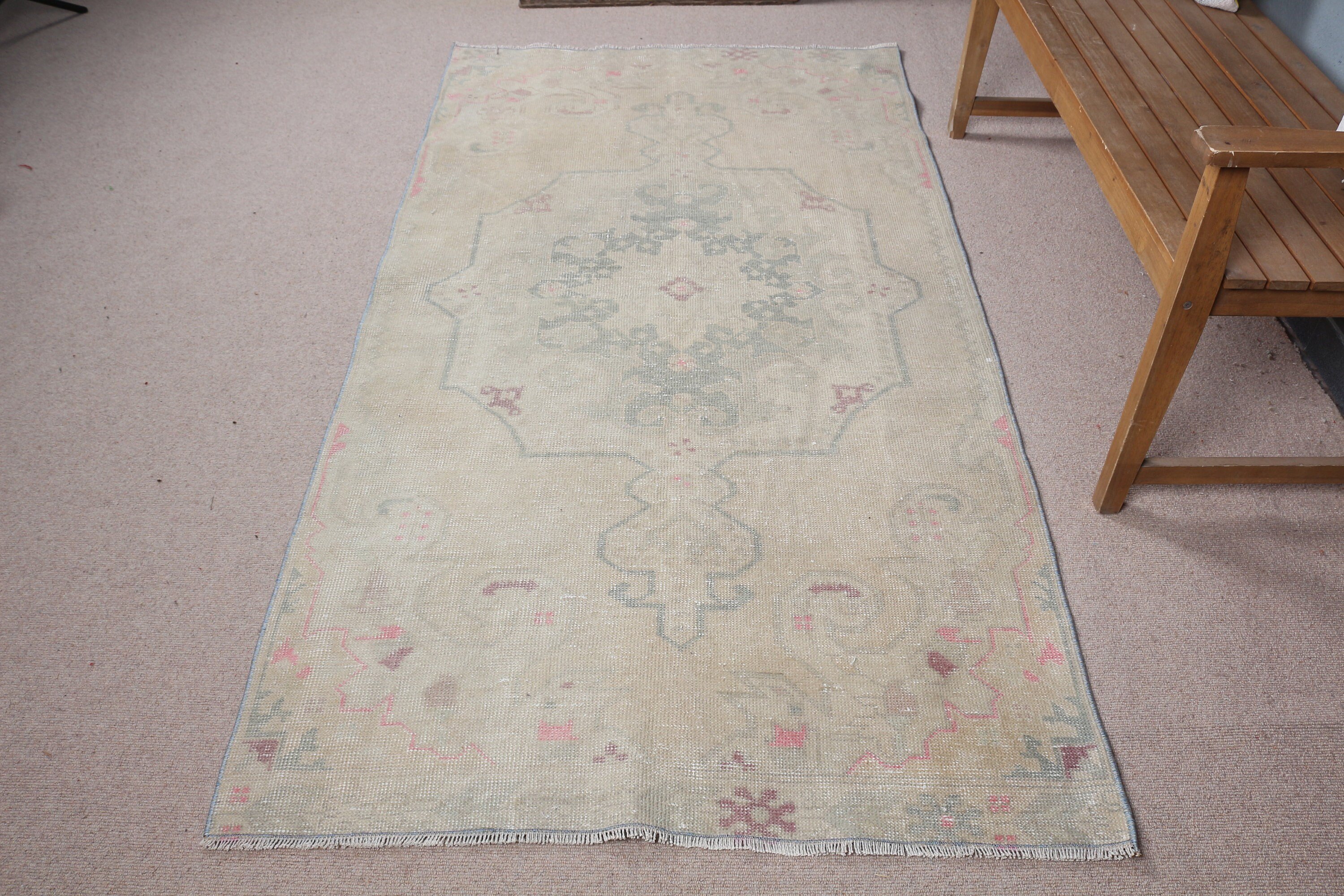 Turkish Rug, Vintage Rug, Rugs for Floor, Antique Rug, 3.9x7.2 ft Area Rug, Kitchen Rug, Beige Floor Rugs, Dining Room Rug, Indoor Rugs