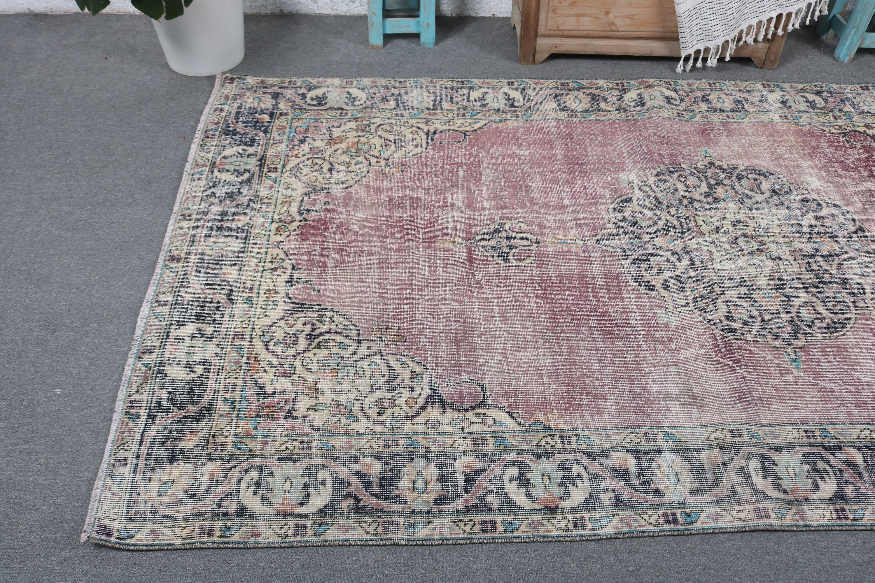 Boho Halılar, Mor Geometrik Halılar, Çocuk Halısı, Oushak Bölge Halısı, Açıklama Halıları, 4,7x8 ft Alan Halısı, Antika Halı, Vintage Halı, Türk Halısı