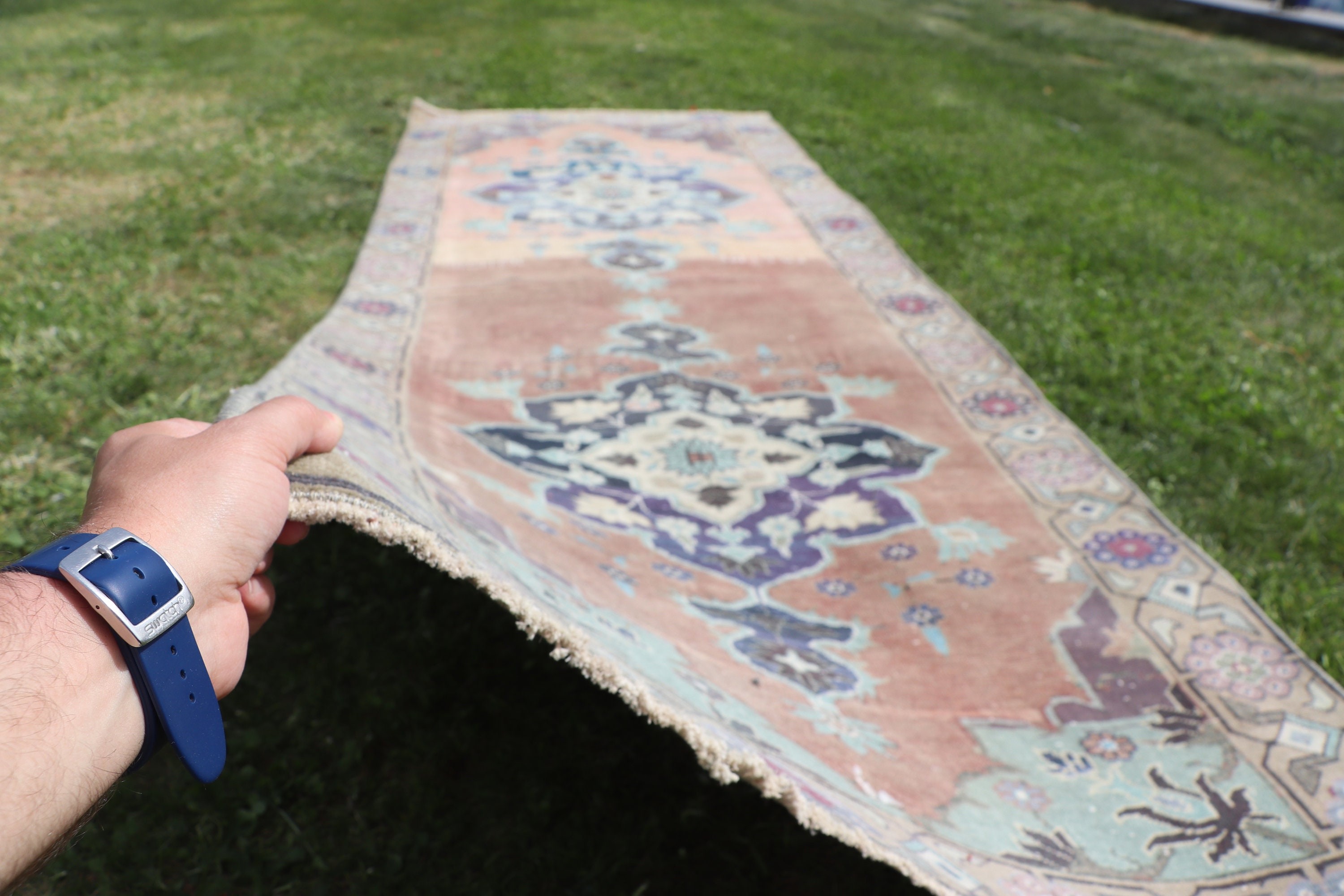 Vintage Halı, Vintage Yolluk Halısı, Oushak Halısı, Kahverengi Oushak Halısı, 2.8x7.5 ft Runner Halısı, Türk Halıları, Yün Halıları, Uzun Yolluk Halıları, Yer Halısı