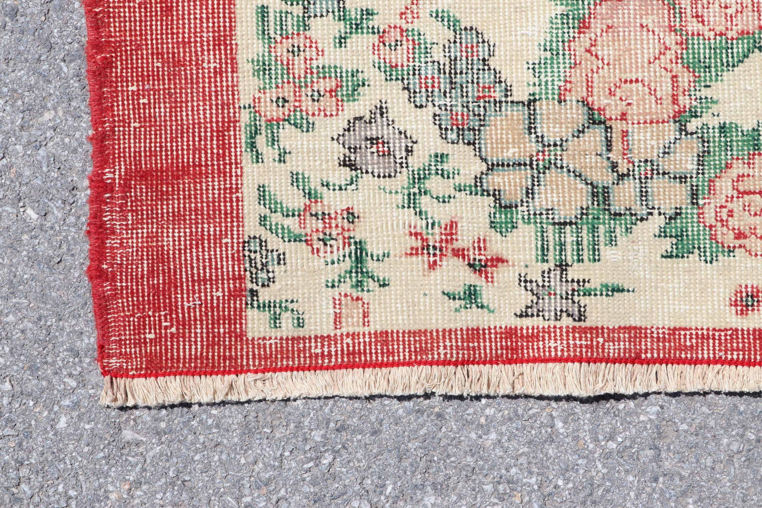 Vintage Rug, Turkish Rug, Red Moroccan Rug, Rugs for Dining Room, Nursery Rug, Floor Rug, Oushak Rugs, Muted Rug, 3.8x6.6 ft Area Rug