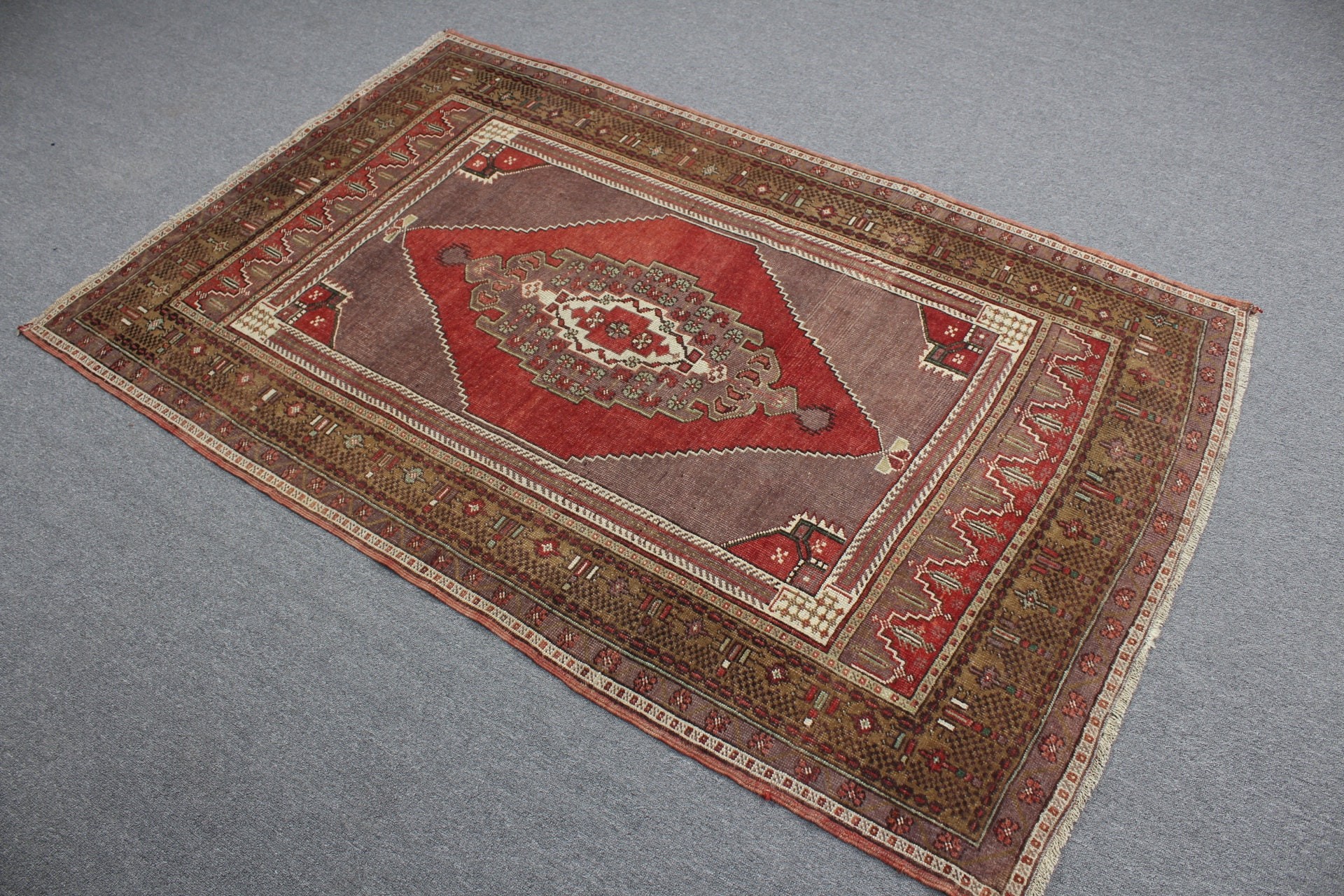 Oushak Halısı, Fas Halıları, Kırmızı Yer Halıları, Yemek Odası Halısı, 4x6,2 ft Alan Halıları, Vintage Halı, Oturma Odası Halısı, Dekoratif Halı, Türk Halıları