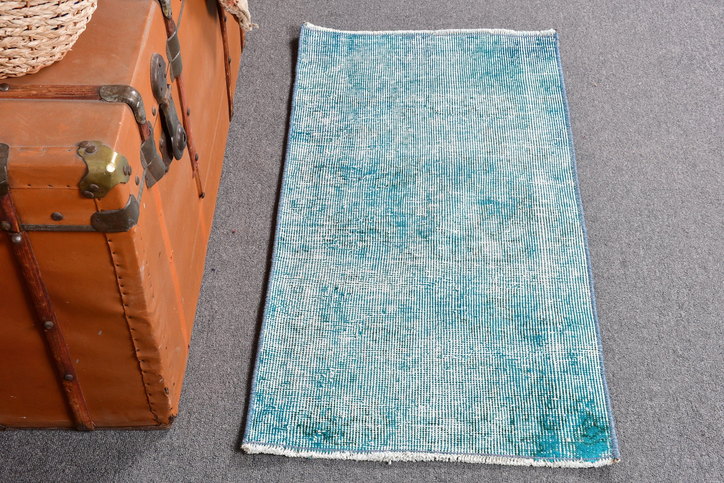 Turkish Rug, 1.6x3.1 ft Small Rug, Kitchen Rugs, Car Mat Rug, Blue Kitchen Rug, Bathroom Rug, Rugs for Entry, Vintage Rugs