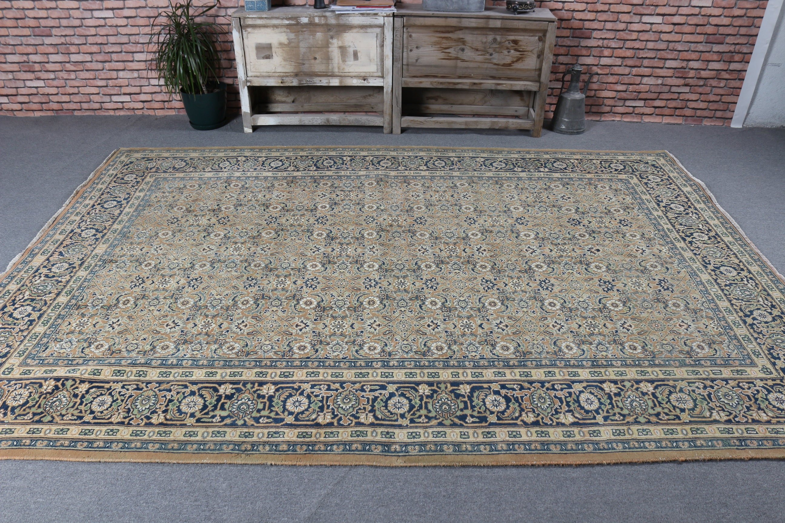 Anadolu Halıları, Yatak Odası Halıları, Siyah Anadolu Halısı, Türk Halısı, Oturma Odası Halısı, Vintage Halı, 6.6x9.3 ft Büyük Halı, Büyük Oushak Halısı