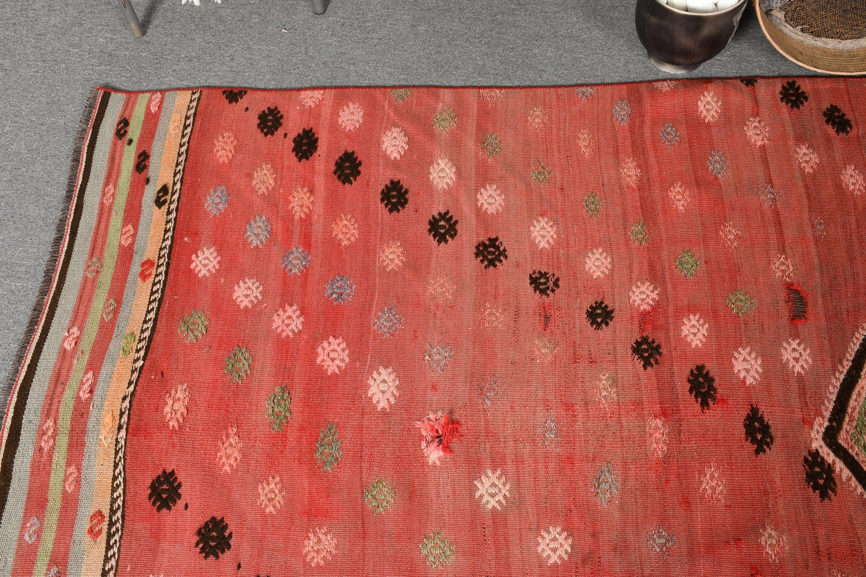 Eski Halı, Oushak Halı, Kırmızı Oryantal Halı, Vintage Halı, Kilim, Mutfak Halıları, Çocuk Halısı, Anadolu Halısı, Türk Halısı, 4,4x8,6 ft Alan Kilimi