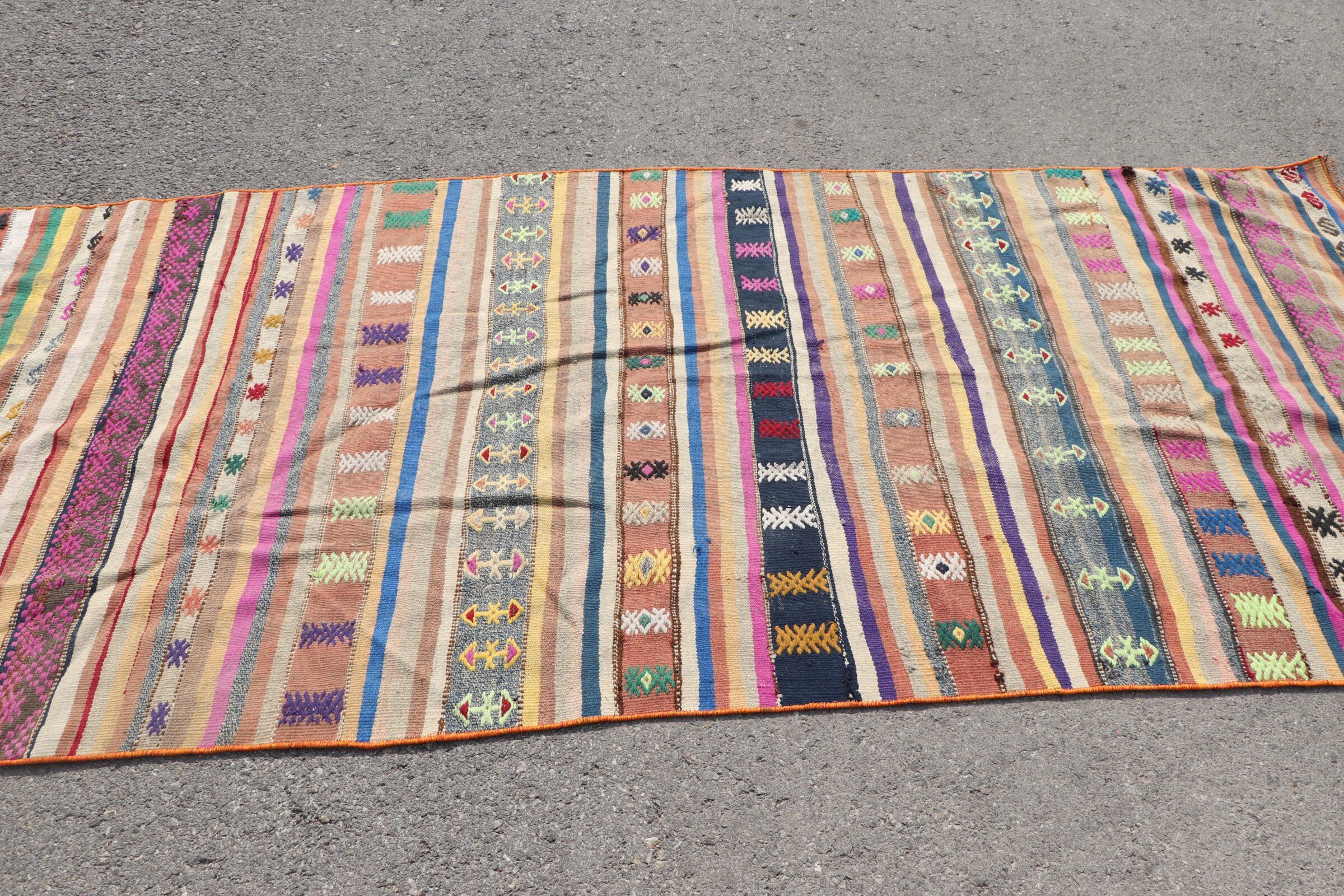 Kilim, Gökkuşağı Oryantal Halı, Yatak Odası Halısı, 3,9x9,4 ft Alan Halısı, Alan Halıları, Vintage Halı, Antika Halı, Yemek Odası Halıları, Türk Halıları