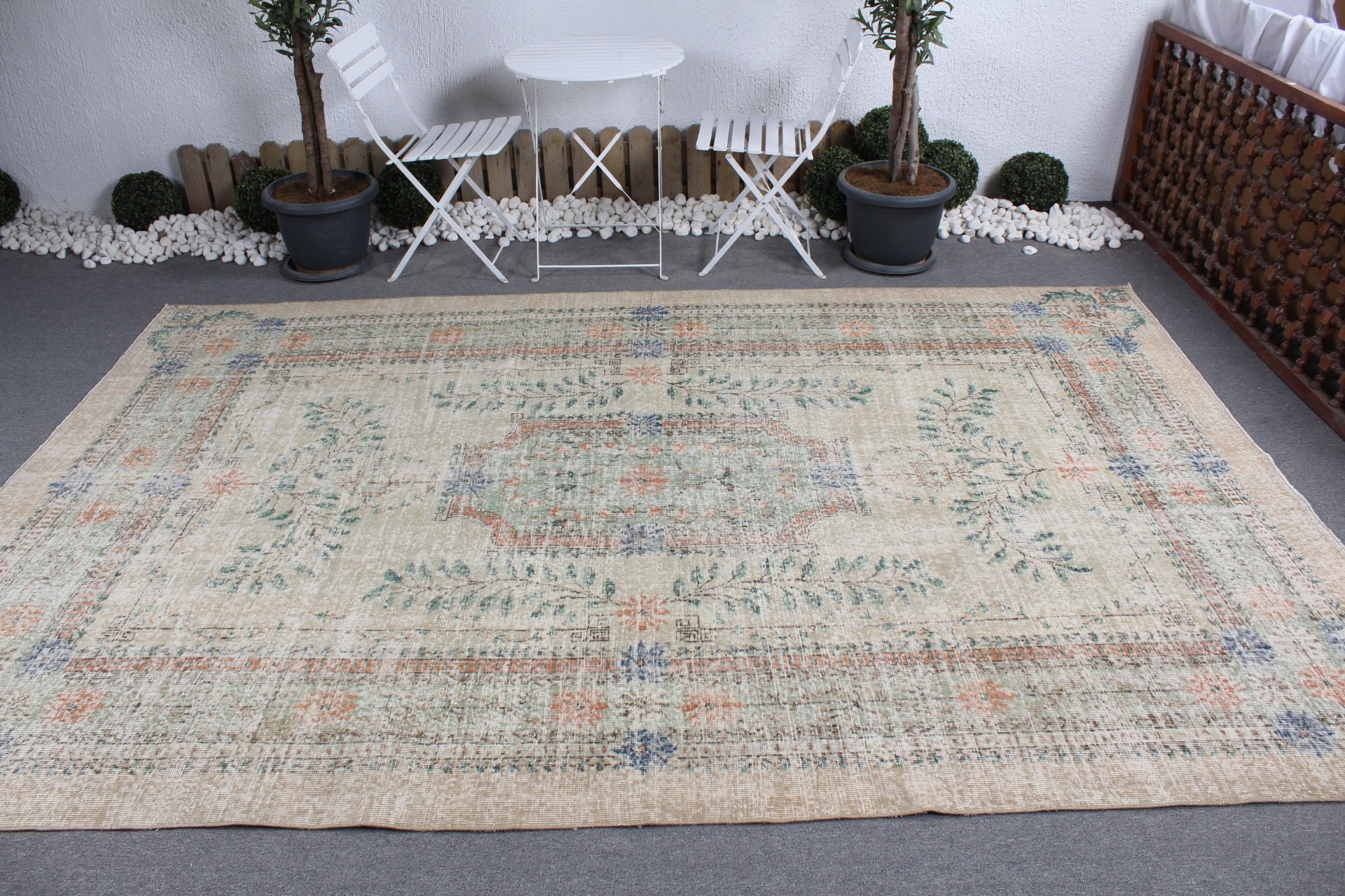 Antique Rug, Saloon Rug, Vintage Rugs, Old Rug, Turkish Rugs, 7.1x11 ft Oversize Rugs, Dining Room Rug, Green Anatolian Rugs