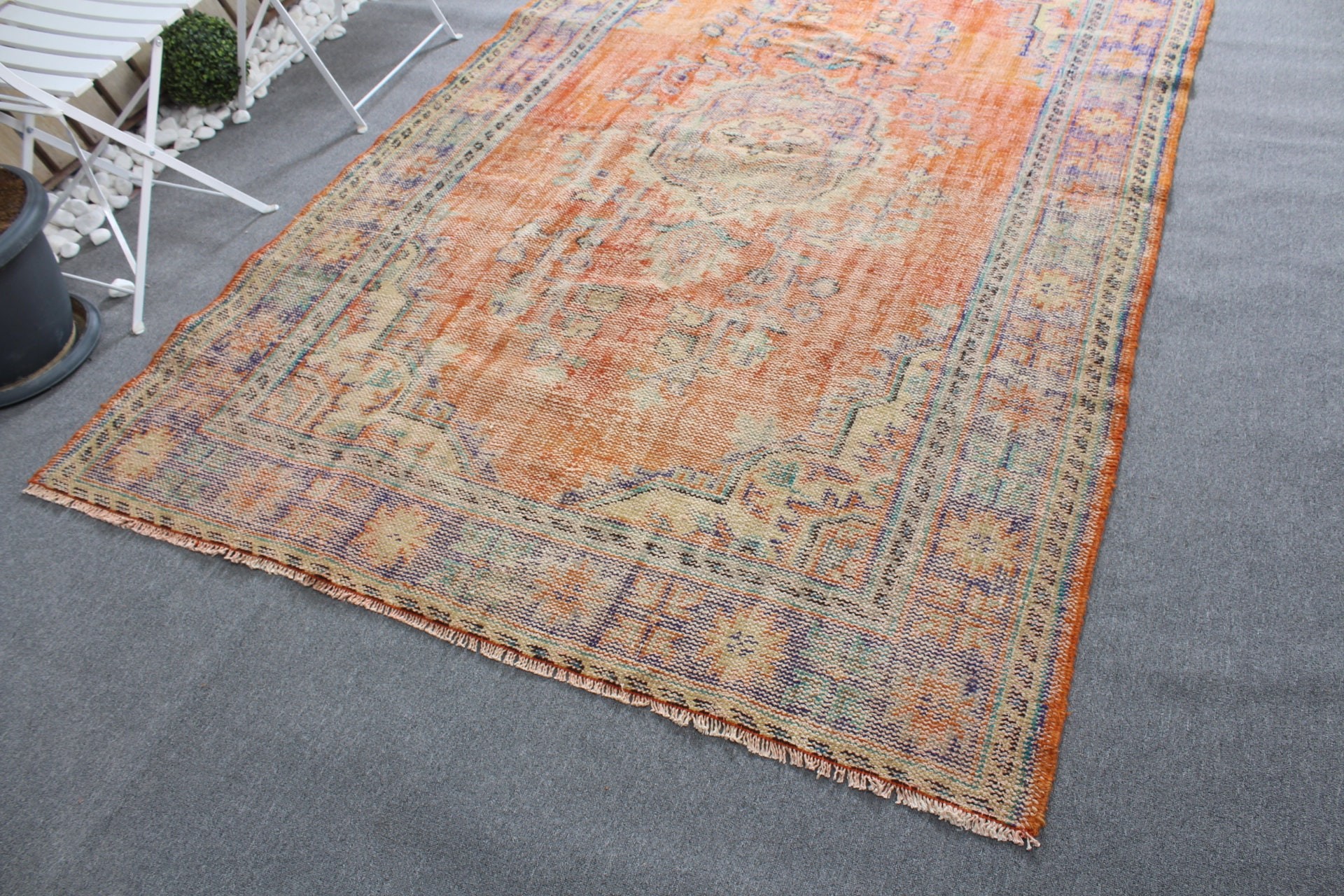 Vintage Halı, Oturma Odası Halısı, Salon Halısı, 5.4x8.4 ft Büyük Halılar, Turuncu Oryantal Halılar, Türk Halısı, Oushak Halıları, Sanat Halıları, Oryantal Halı