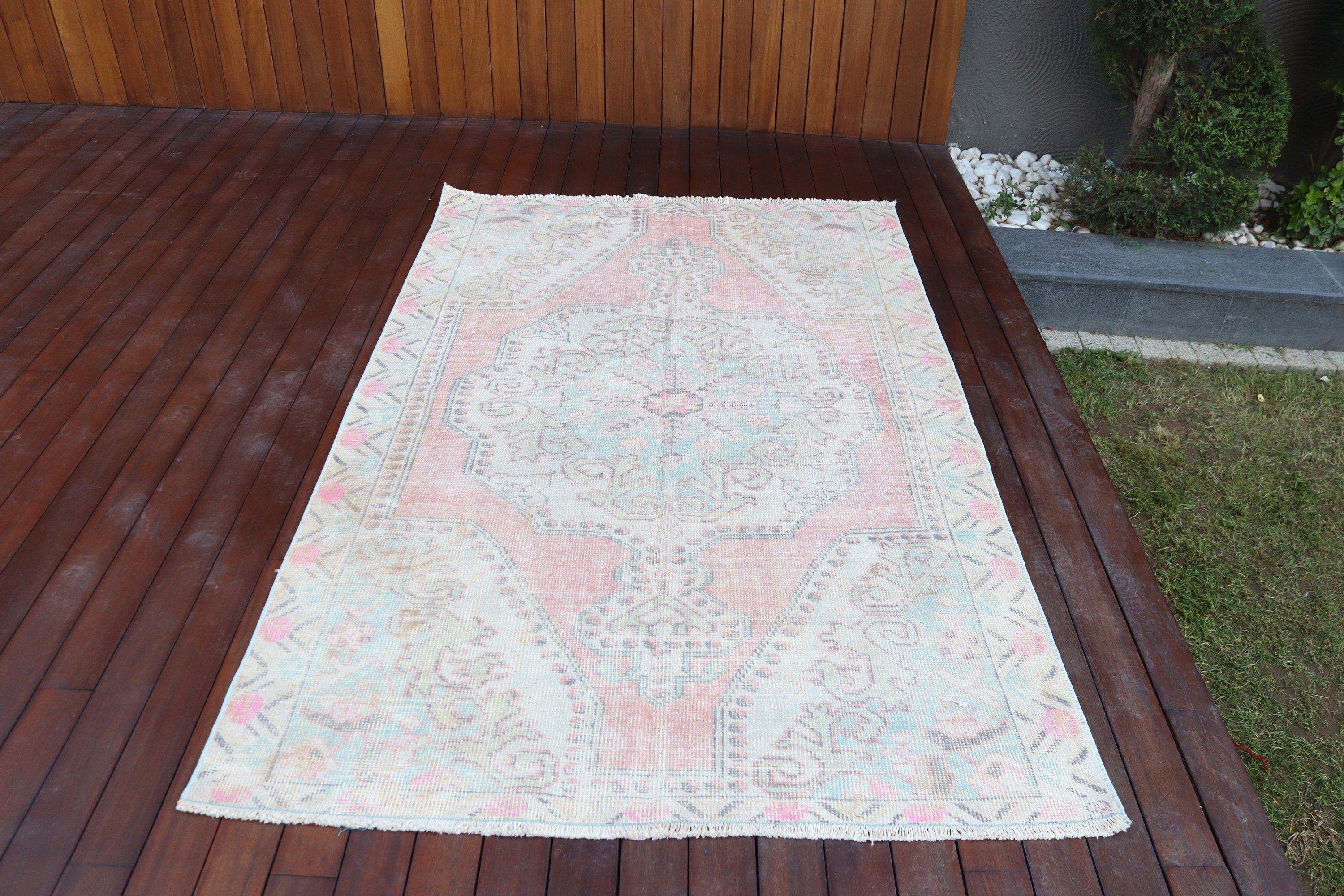 Bej 4.3x6.8 ft Alan Kilimi, Vintage Halı, Oturma Odası Halısı, Oturma Odası Halıları, Nötr Halılar, Türk Halıları, Ev Dekor Halıları