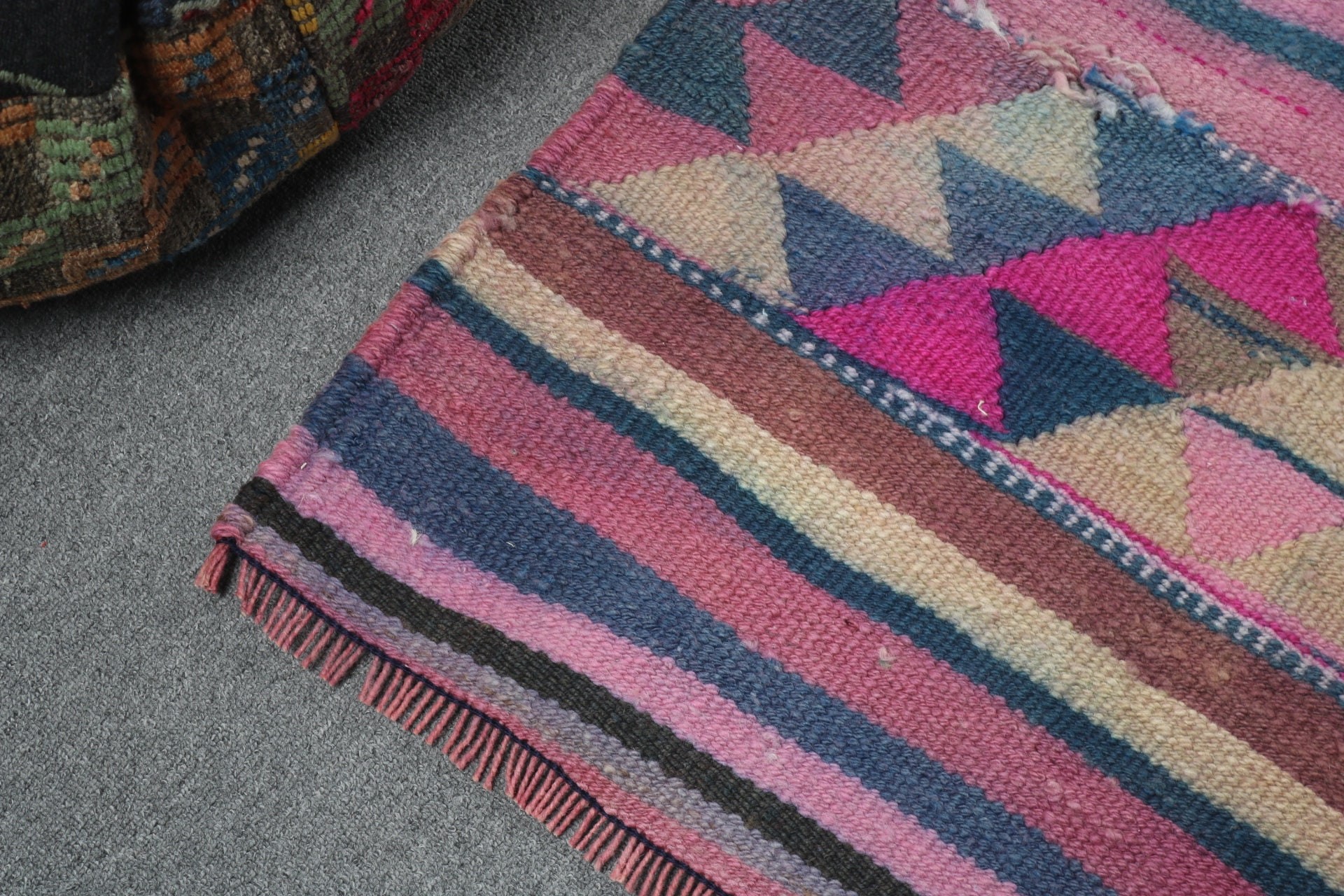 Antique Rug, Turkish Rugs, Rugs for Runner, Aesthetic Rugs, Stair Rugs, 2.7x10.2 ft Runner Rug, Pink Wool Rugs, Vintage Rug, Geometric Rug