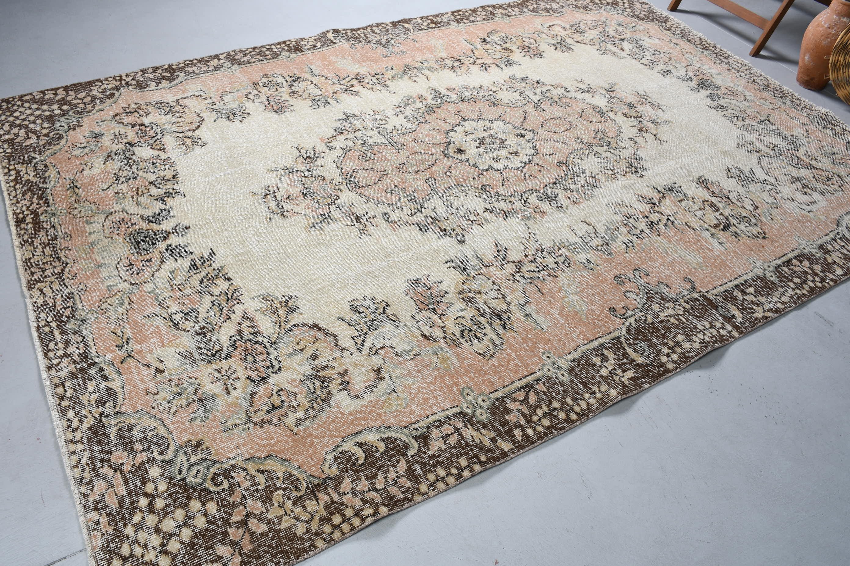 Bedroom Rug, 6.5x9.6 ft Large Rug, Cool Rugs, Living Room Rug, Beige Oriental Rug, Vintage Rug, Pastel Rug, Oriental Rug, Turkish Rug