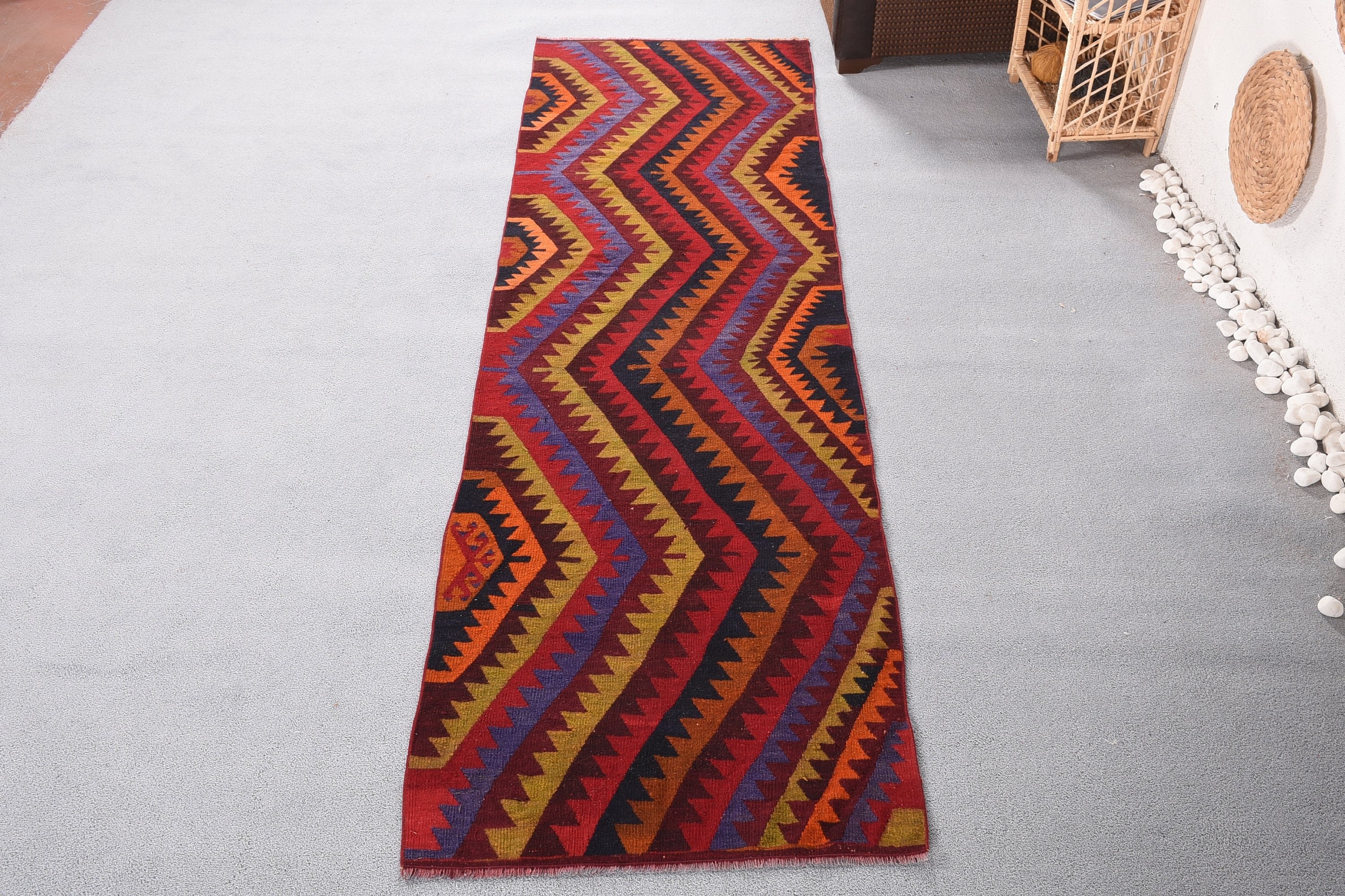 2.7x9.3 ft Runner Halıları, Yatak Odası Halısı, Boho Halısı, Kilim, Antika Halılar, Türk Halıları, Vintage Halı, Kırmızı Fas Halısı, Koridor Halıları, Koridor Halısı