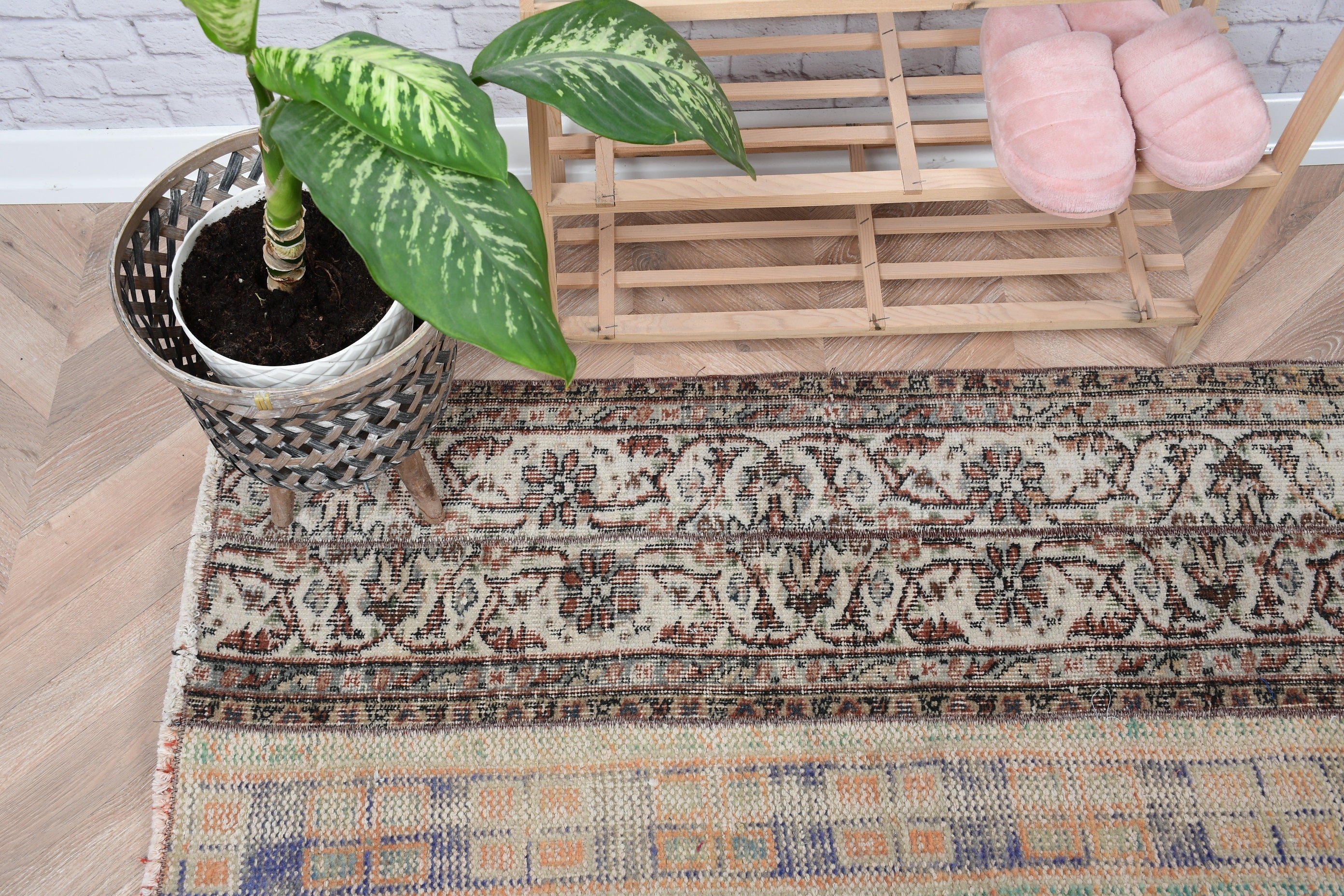 Kitchen Rug, Bright Rug, Turkish Rug, 1.8x4 ft Small Rug, Entry Rug, Beige Anatolian Rugs, Rugs for Door Mat, Vintage Rug, Anatolian Rugs