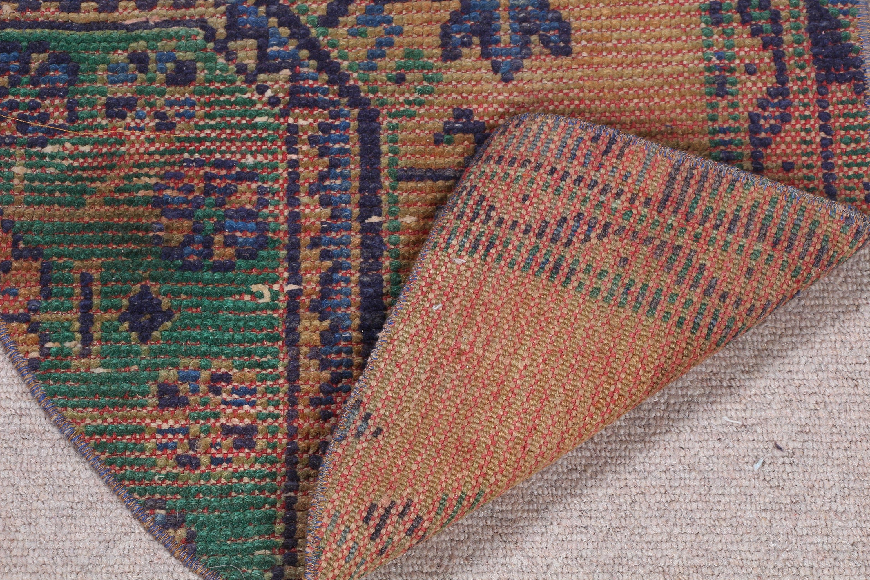 Hand Woven Rug, Kitchen Rug, Door Mat Rug, Turkish Rugs, Green Moroccan Rug, Wool Rug, Wall Hanging Rug, Vintage Rug, 2.5x1.5 ft Small Rug