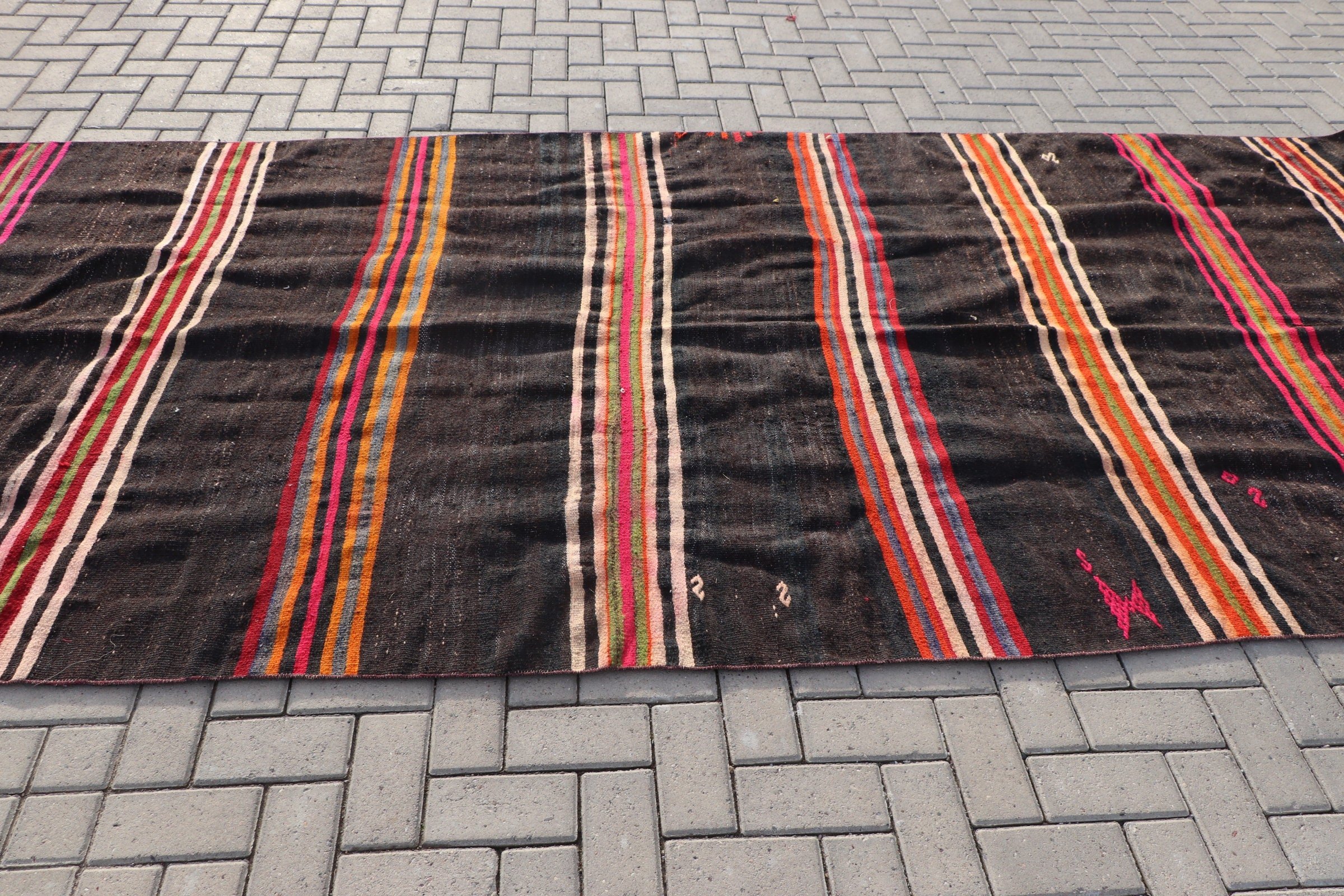 Living Room Rugs, Kilim, Oushak Rug, Vintage Rug, Salon Rug, Turkish Rug, Black Bedroom Rugs, 5.2x12.4 ft Large Rugs, Moroccan Rugs