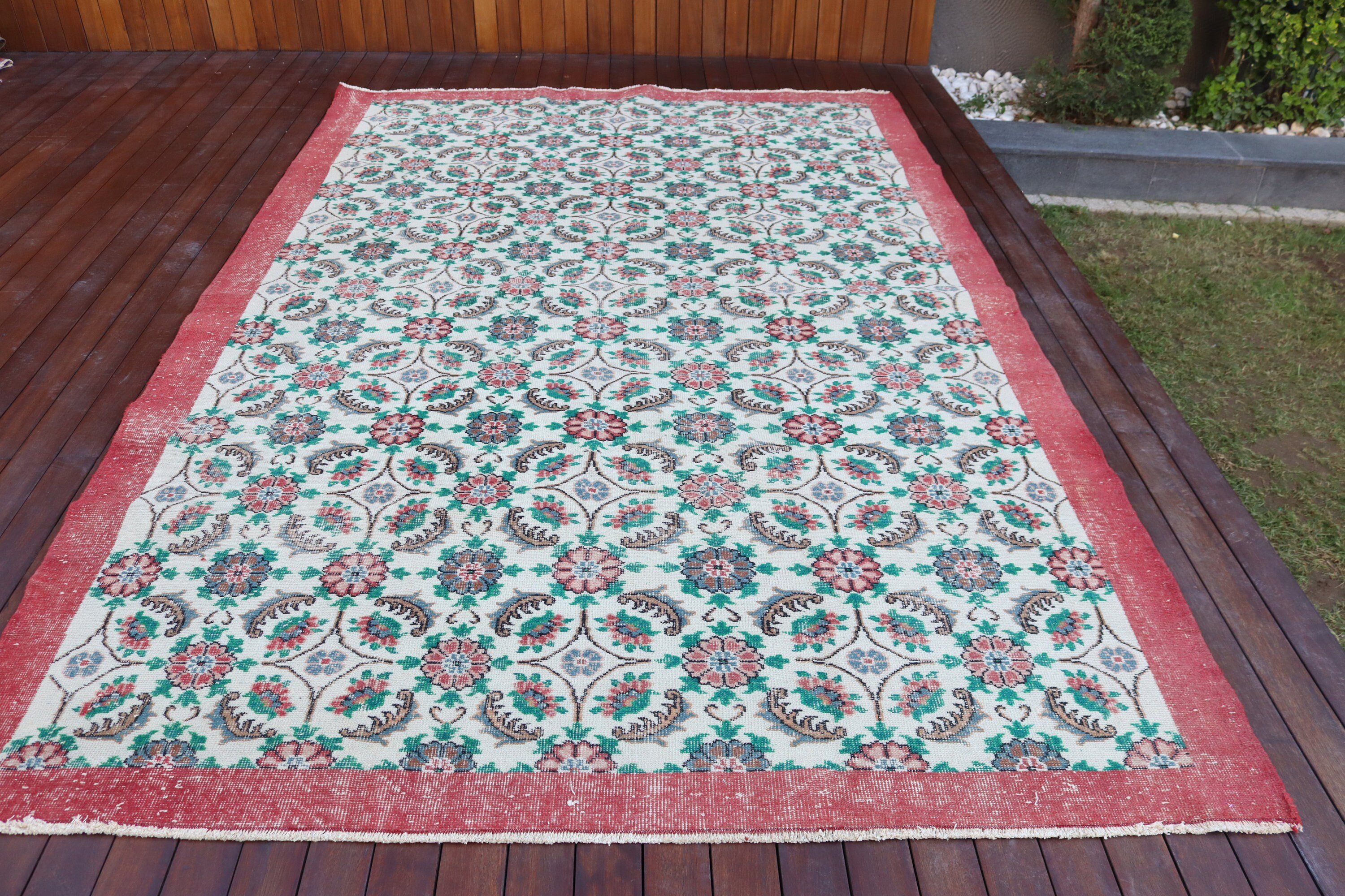 Beyaz Yatak Odası Halıları, Vintage Halılar, Yemek Odası Halıları, 6.7x10.6 ft Büyük Boy Halılar, Boho Halı, Vintage Dekor Halı, Ev Dekorasyonu Halısı, Türk Halıları